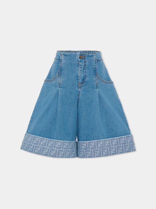 Shorts denim per bambina con FF,Fendi Kids,JFF389 AVVU F0QG0