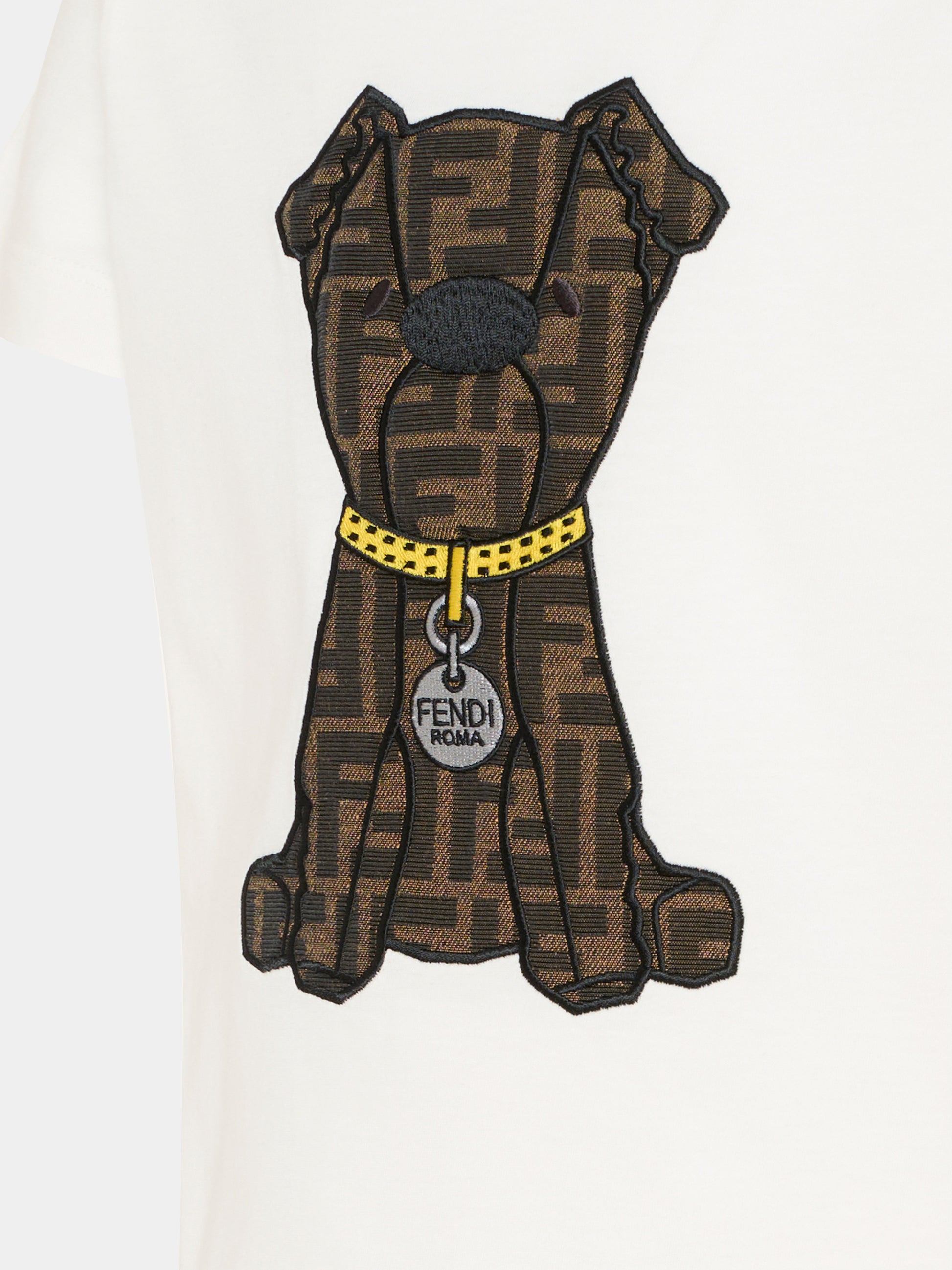 T-shirt avorio per bambini con cane Fendi,Fendi Kids,JMI503 7AJ F0TU9