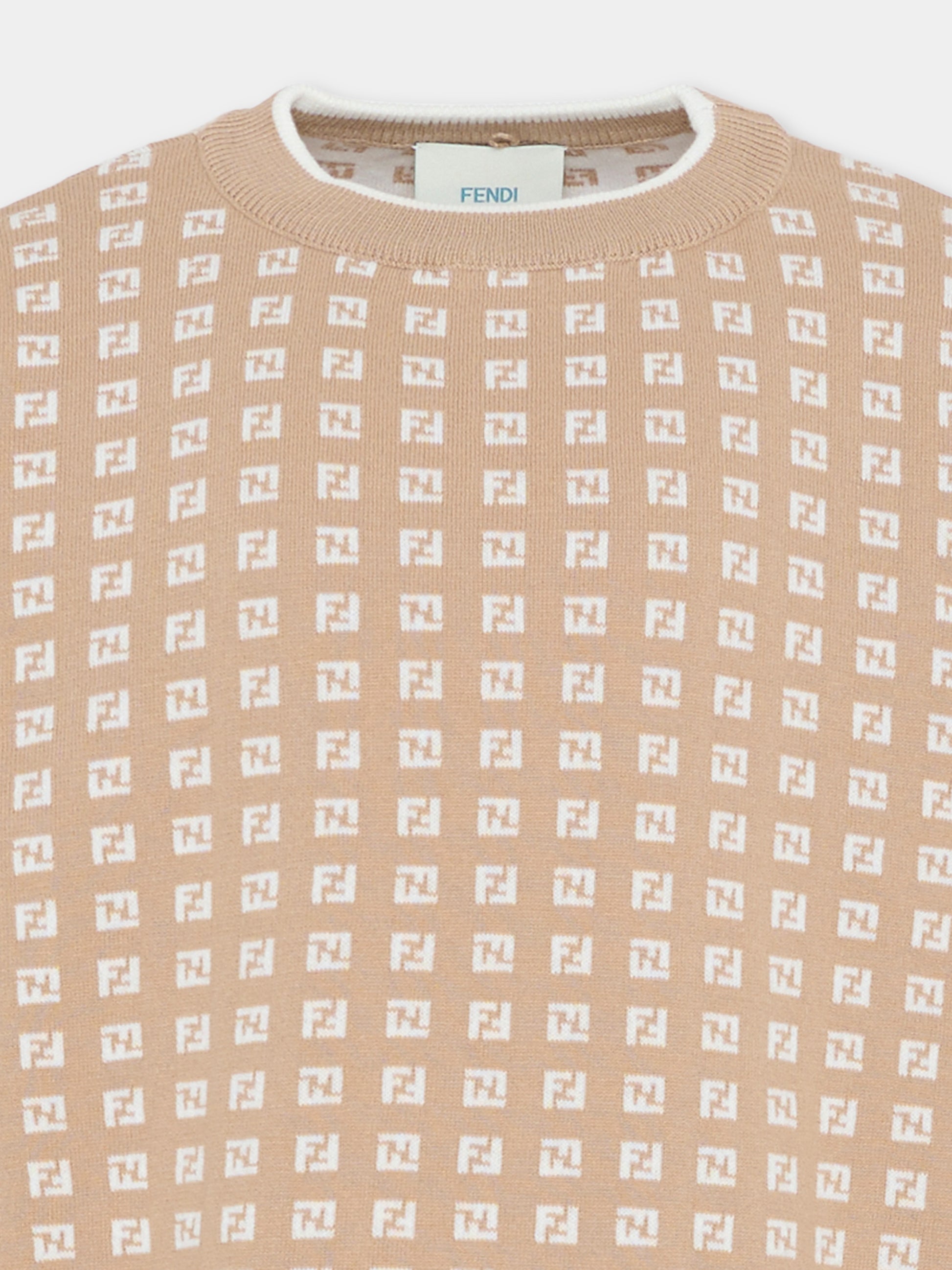 Maglione beige per bambini con FF,Fendi Kids,JUG205 AYMY F1UCS