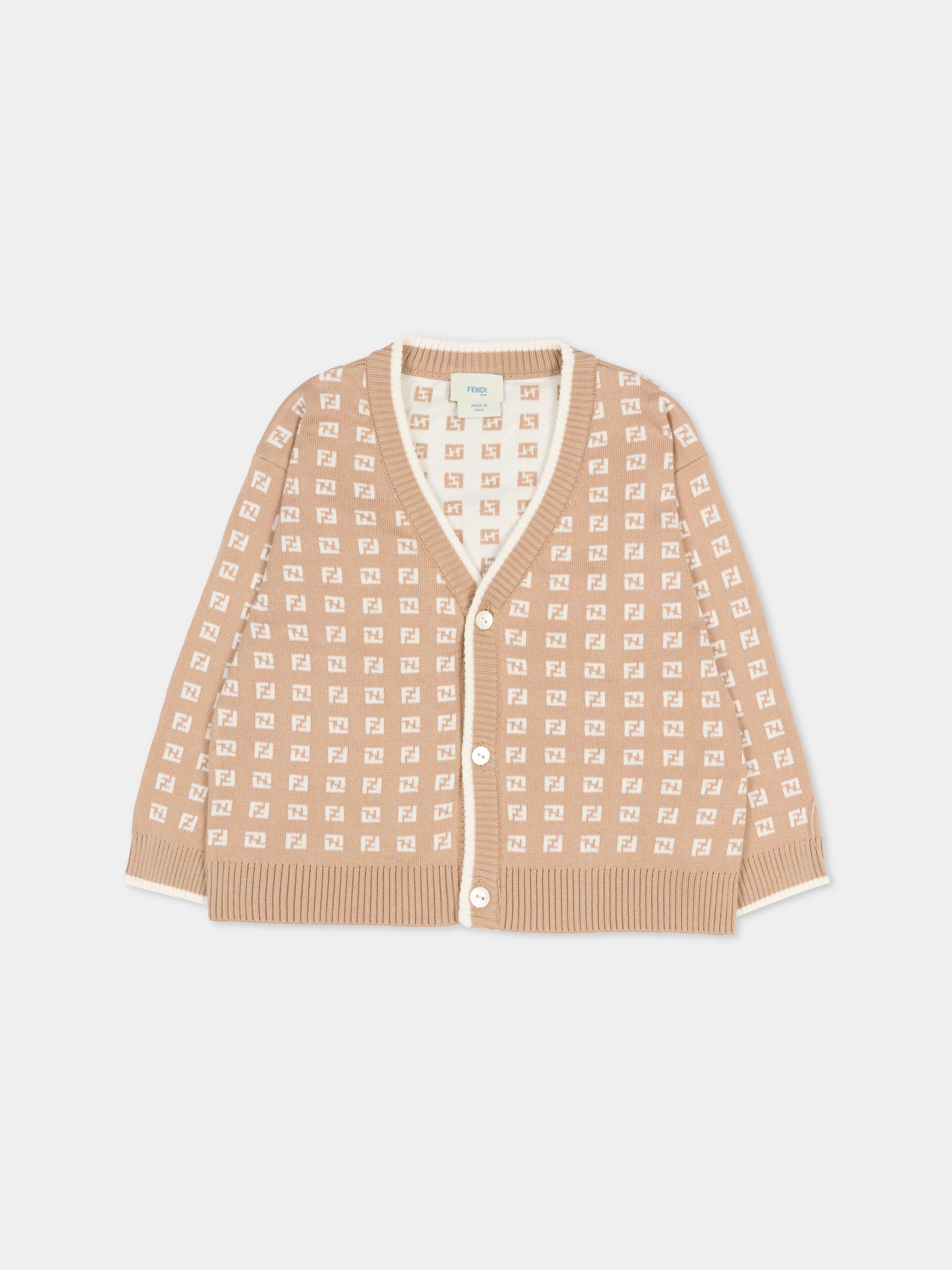 Cardigan beige per neonati con FF,Fendi Kids,BUG213 AYMY F1UCS