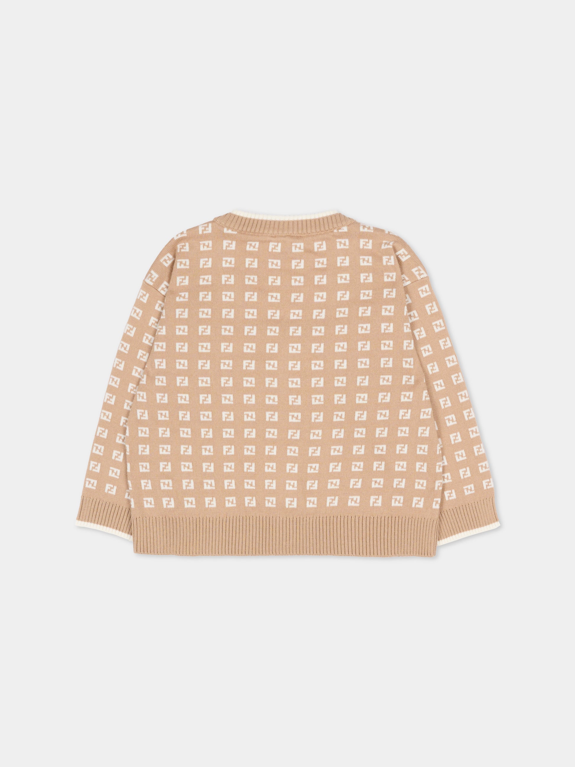 Cardigan beige per neonati con FF,Fendi Kids,BUG213 AYMY F1UCS