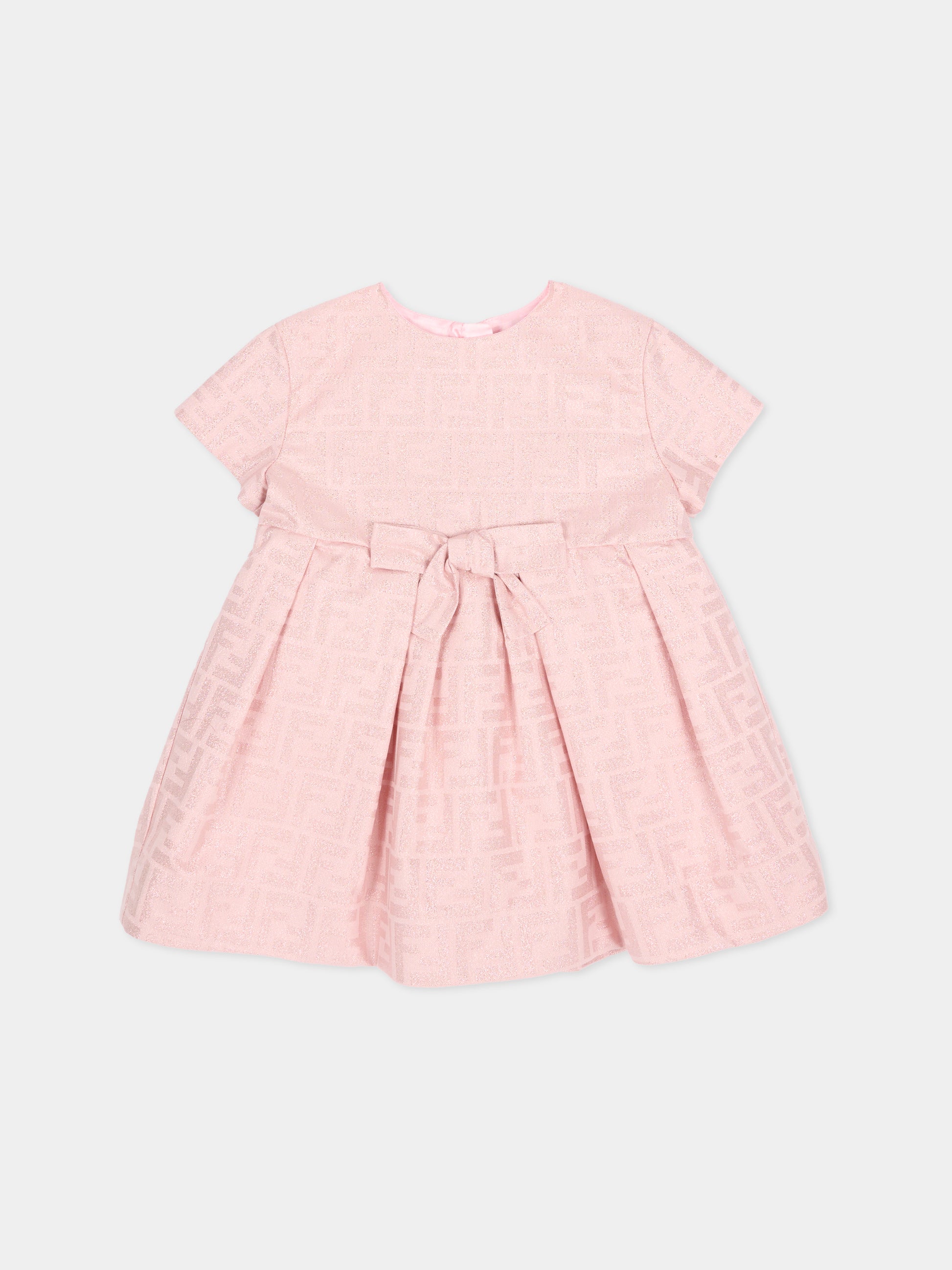 Vestito rosa per neonata con FF in lurex,Fendi Kids,BFB589 AVW6 F0ZKY