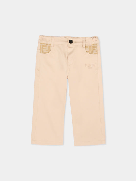 Pantaloni beige per neonato con logo,Fendi Kids,BMF264 AS5Y F1P2N