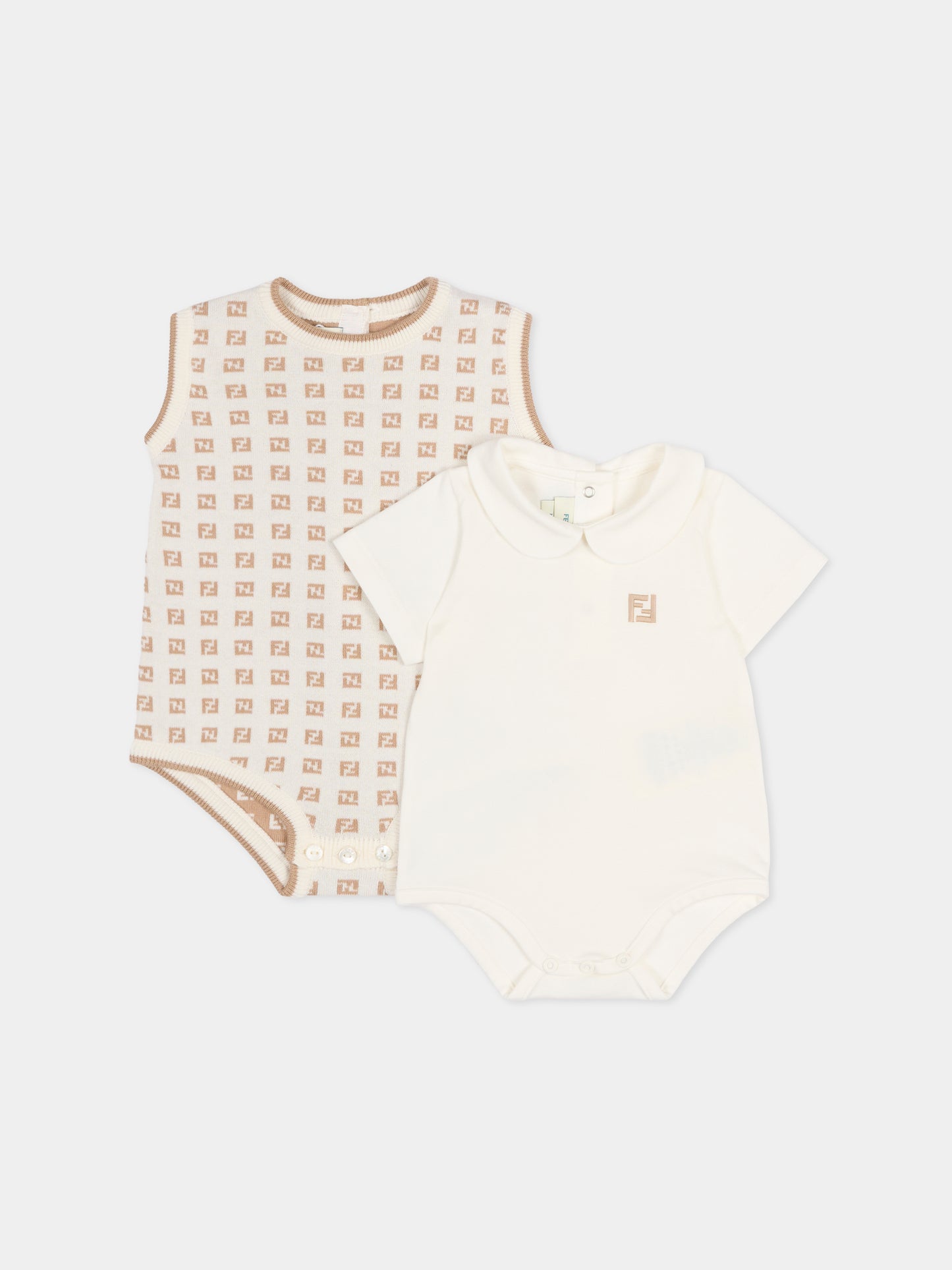 Set body avorio per neonati con FF,Fendi Kids,BUG210 AYMY F1PCP