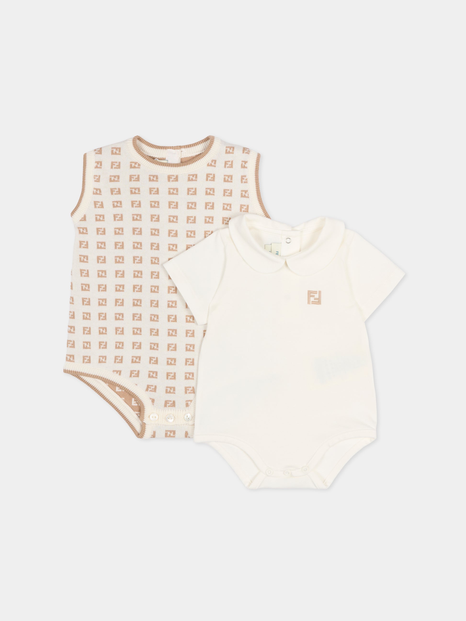Set body avorio per neonati con FF,Fendi Kids,BUG210 AYMY F1PCP