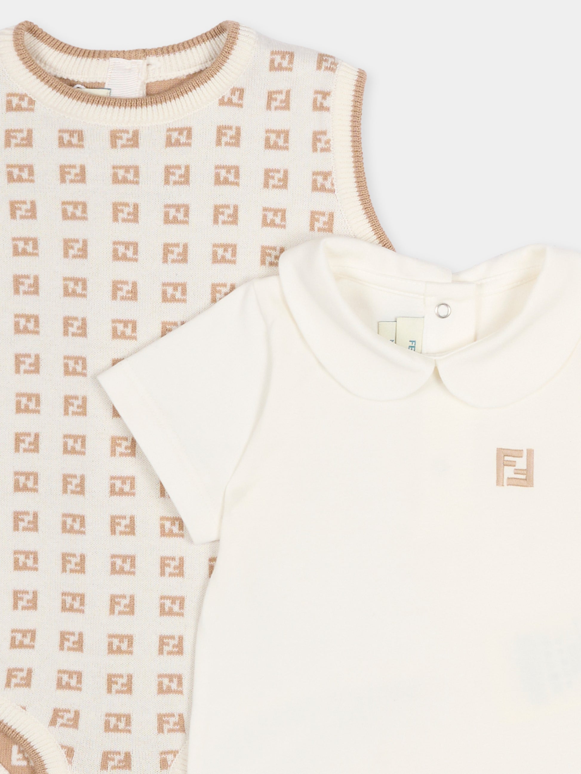 Set body avorio per neonati con FF,Fendi Kids,BUG210 AYMY F1PCP