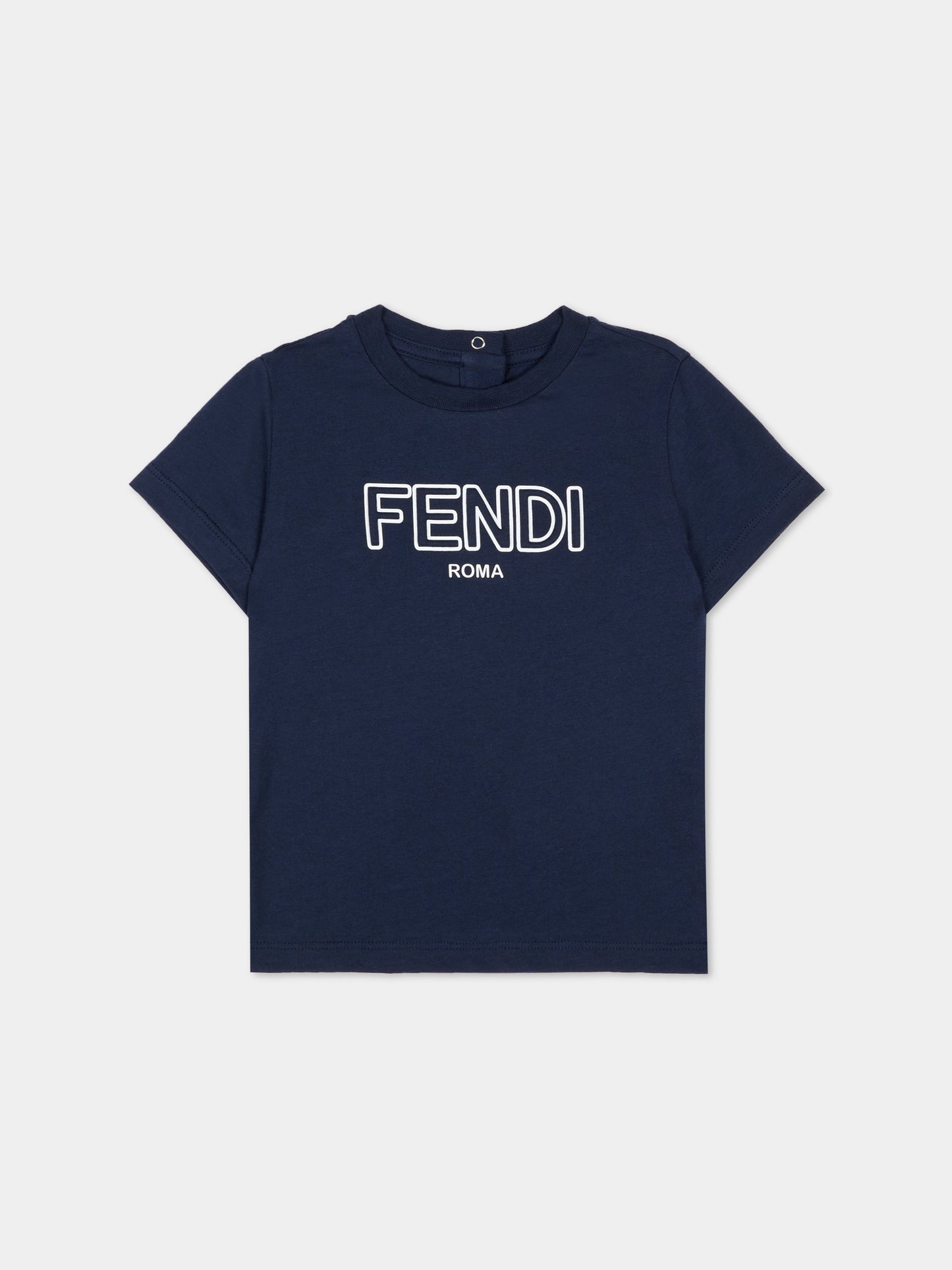 T-shirt blu per neonati con logo,Fendi Kids,BUI110 7AJ F0QG0