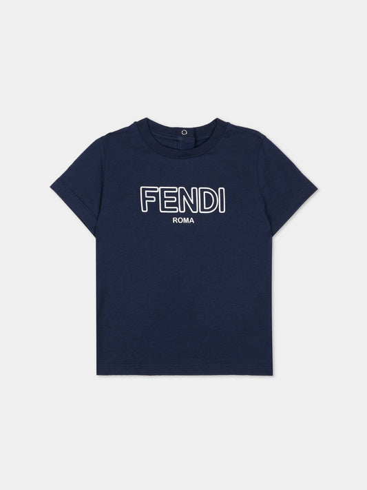 T-shirt blu per neonati con logo,Fendi Kids,BUI110 7AJ F0QG0