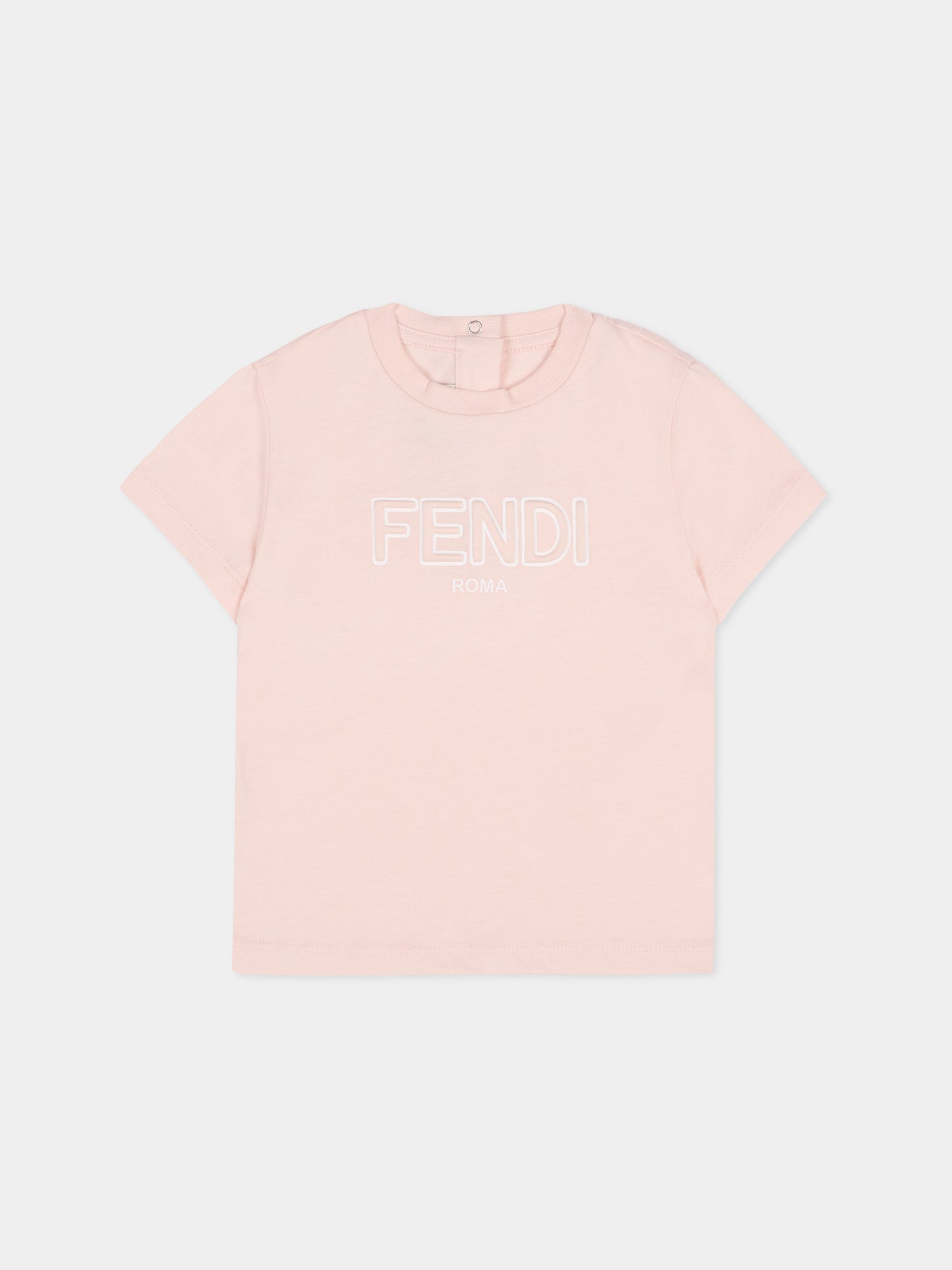 T-shirt rosa per neonata con logo,Fendi Kids,BUI110 7AJ F1UL9