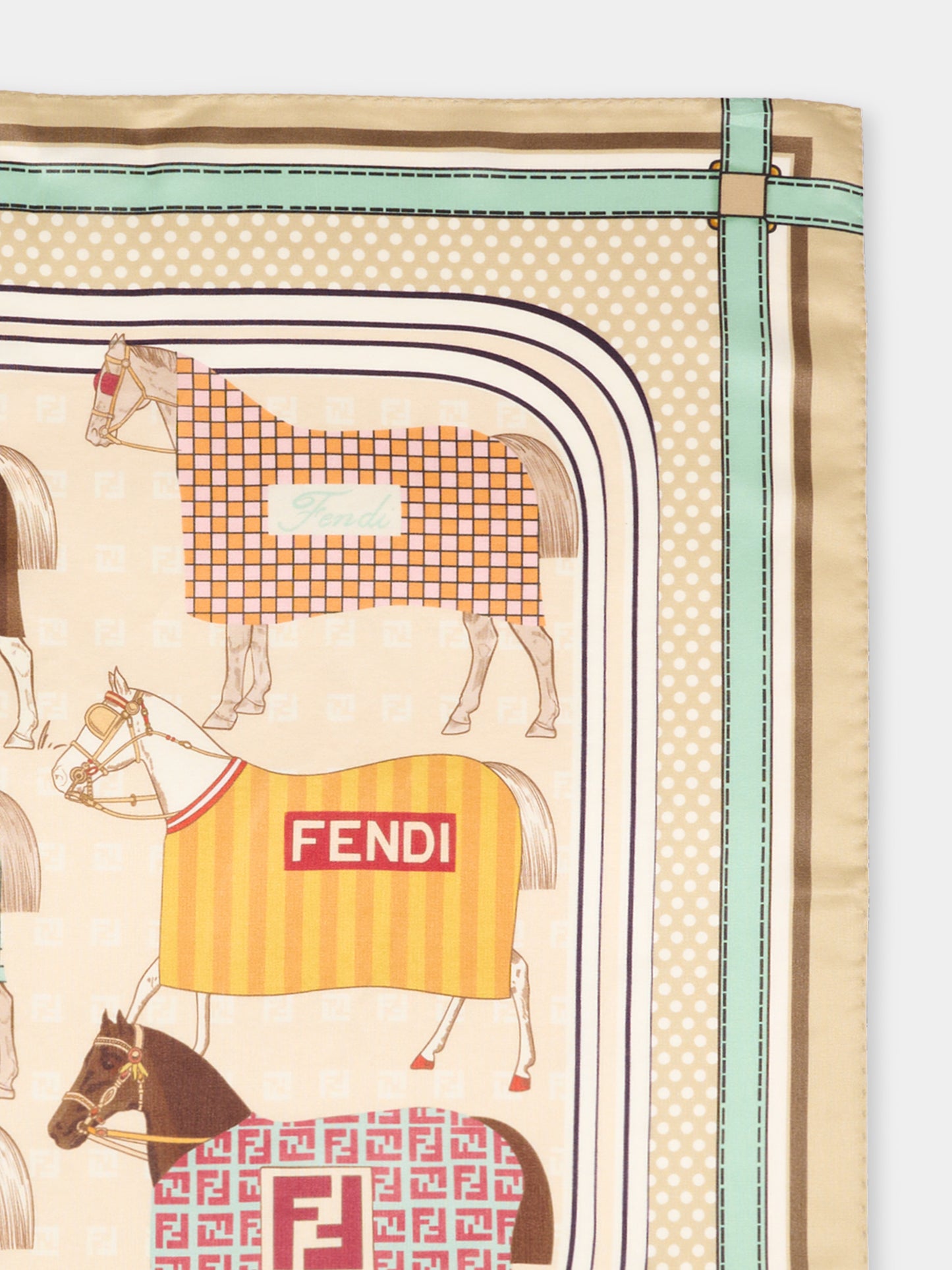 Foulard beige per bambina con stampa equestre,Fendi Kids,JFQ044 AWF8 F1VHJ