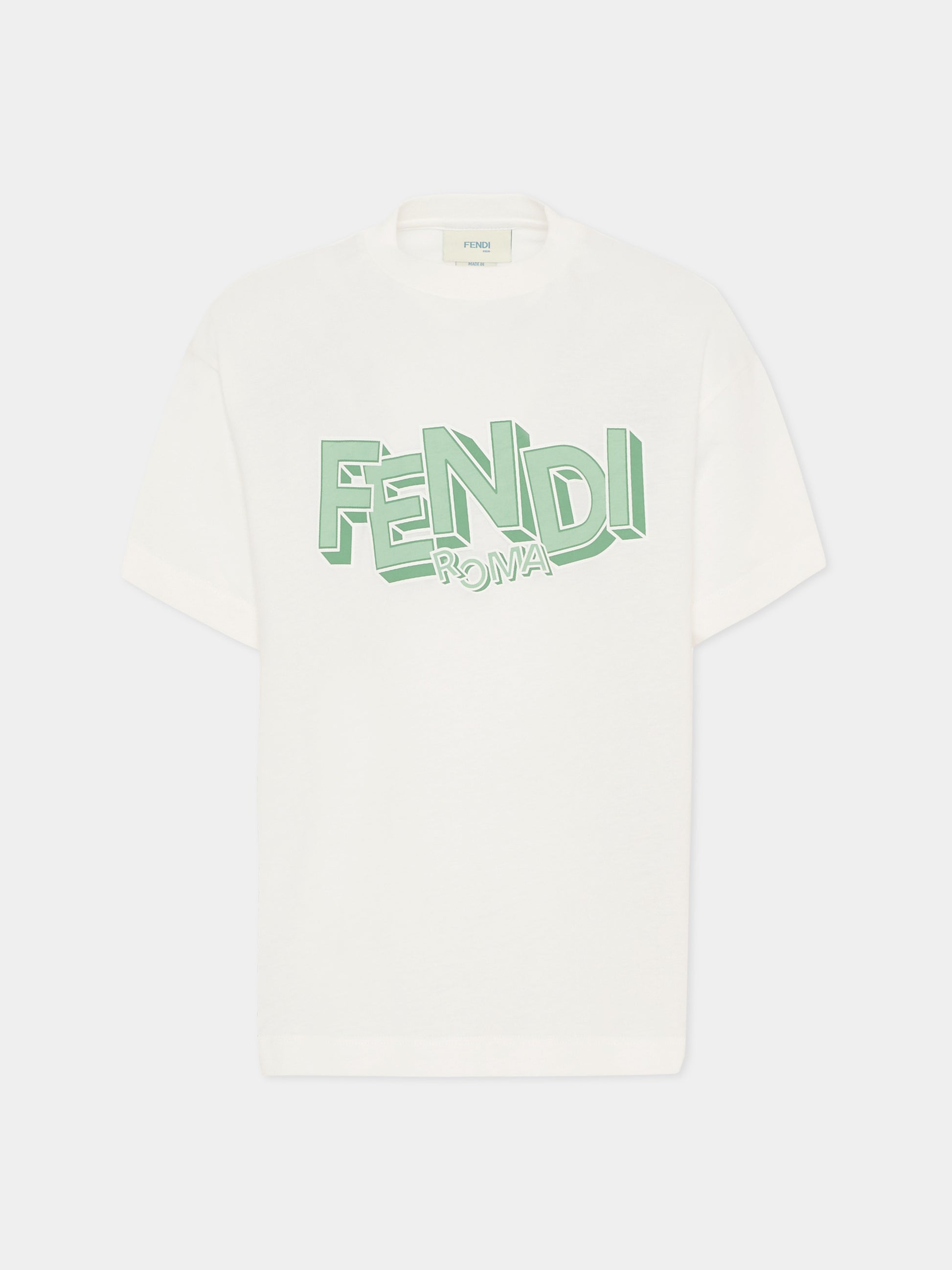 T-shirt avorio per bambino con logo,Fendi Kids,JMI504 7AJ F1UVR