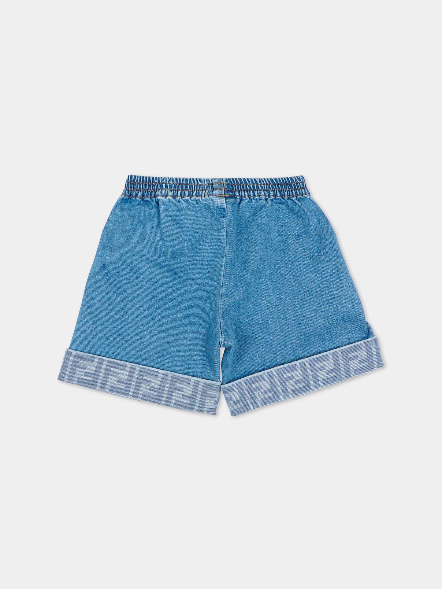Shorts denim per neonata con FF,Fendi Kids,BUF265 AVVU F0QG0