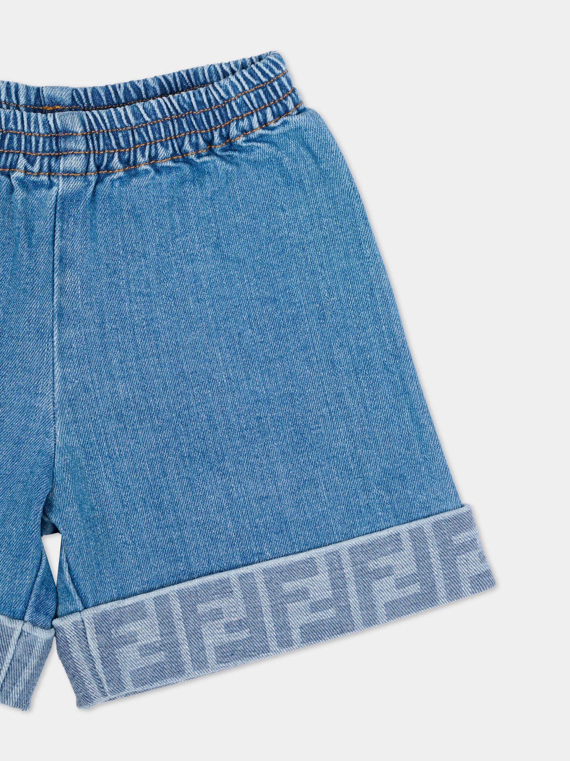 Shorts denim per neonata con FF,Fendi Kids,BUF265 AVVU F0QG0