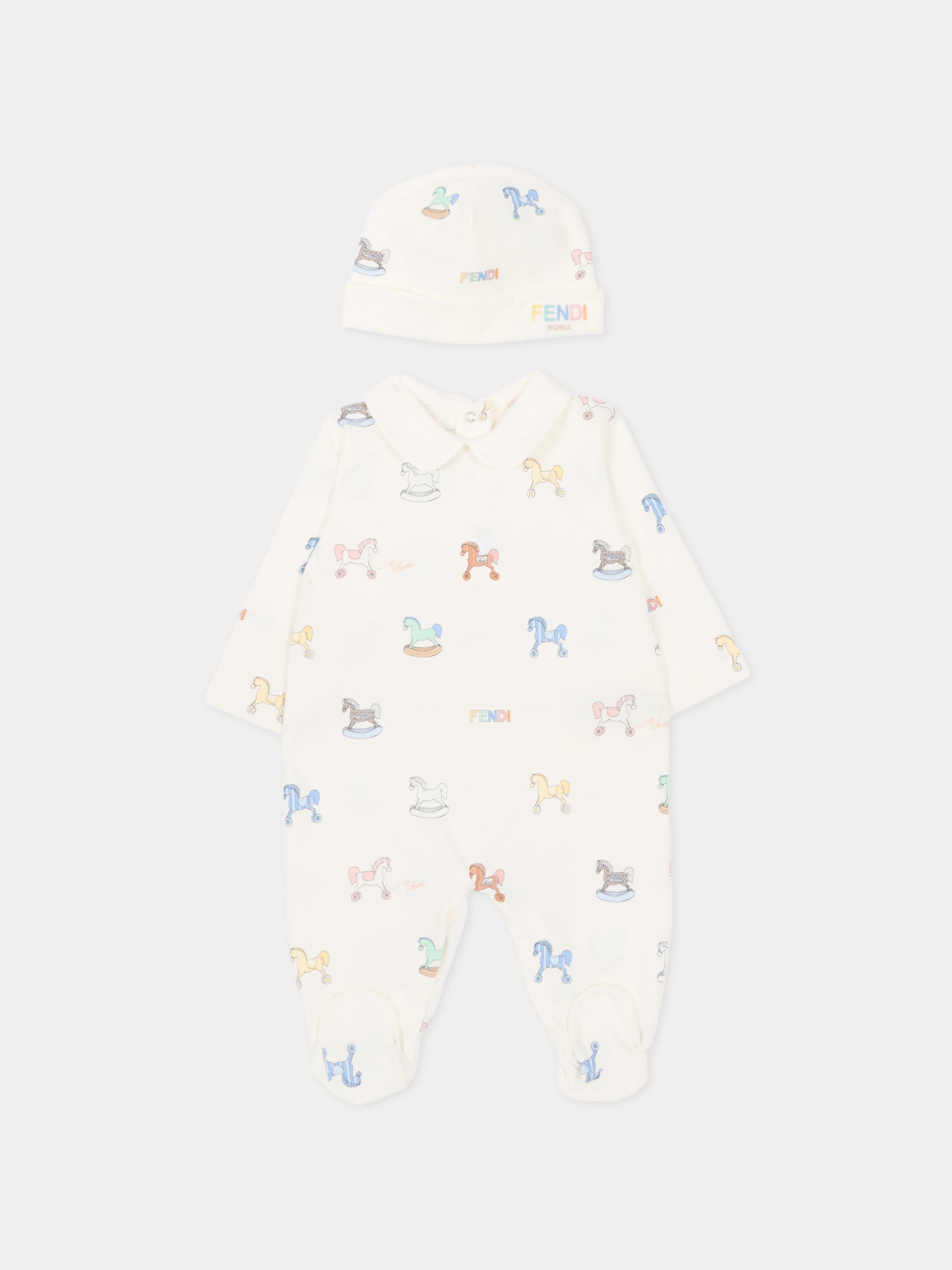 Set tutine avorio per neonati con cavallo a dondolo,Fendi Kids,BUK156 AVW8 F0ZA0