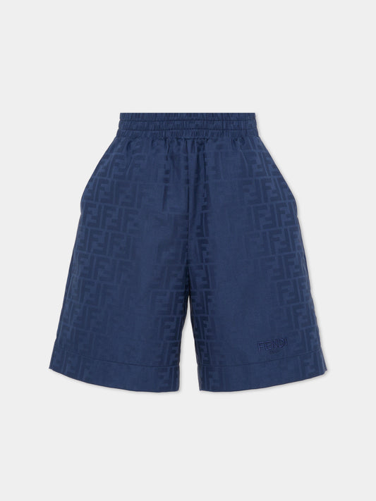 Shorts blu per bambino con FF,Fendi Kids,JMF550 AS64 F1I11