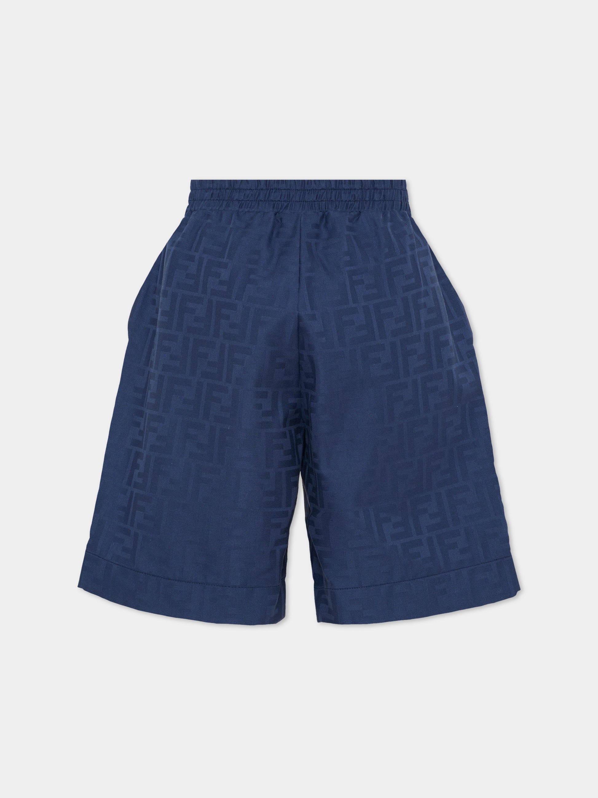 Shorts blu per bambino con FF,Fendi Kids,JMF550 AS64 F1I11