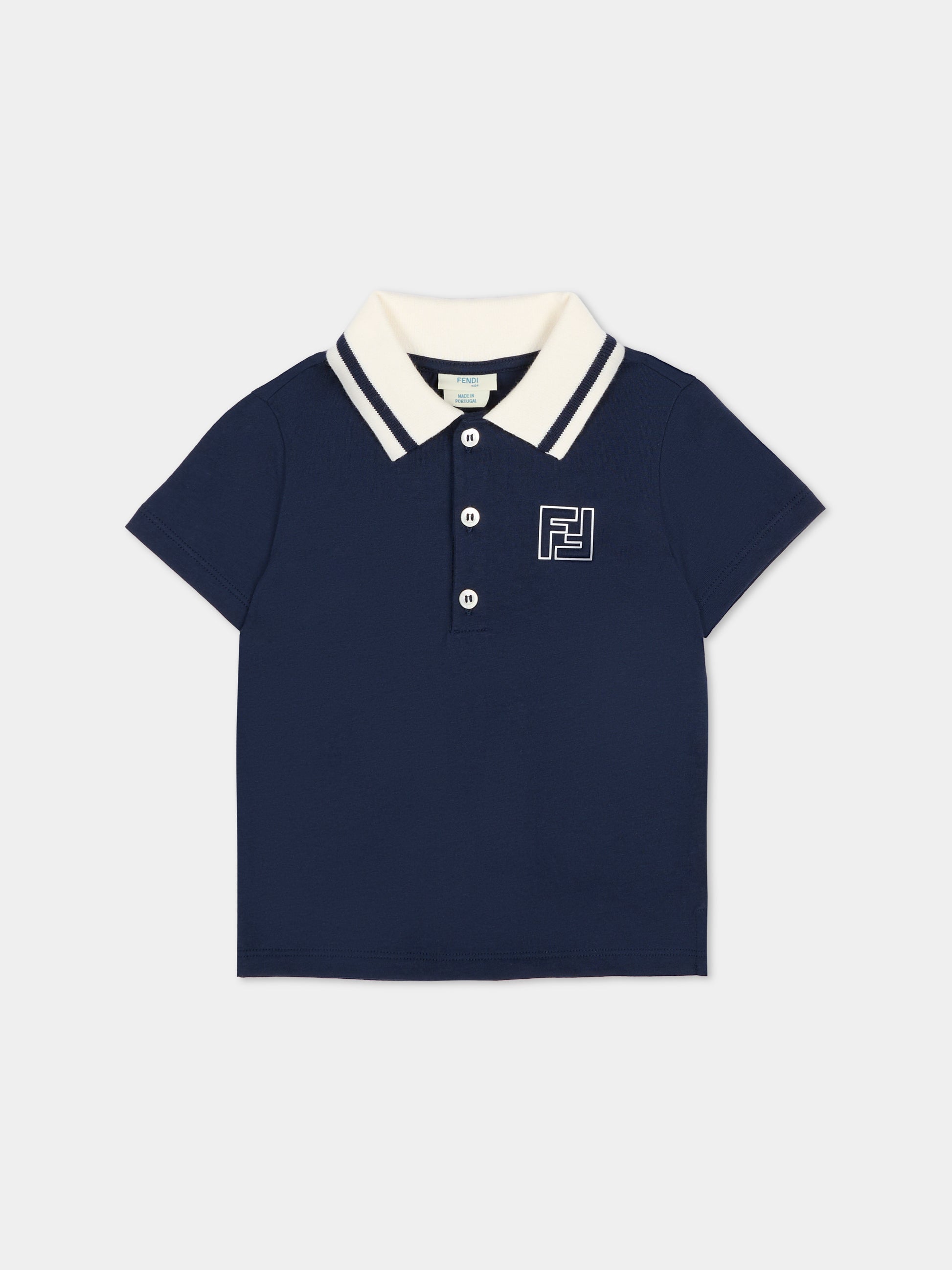 Polo blu per neonato con FF,Fendi Kids,BMI268 7AJ F0QG0