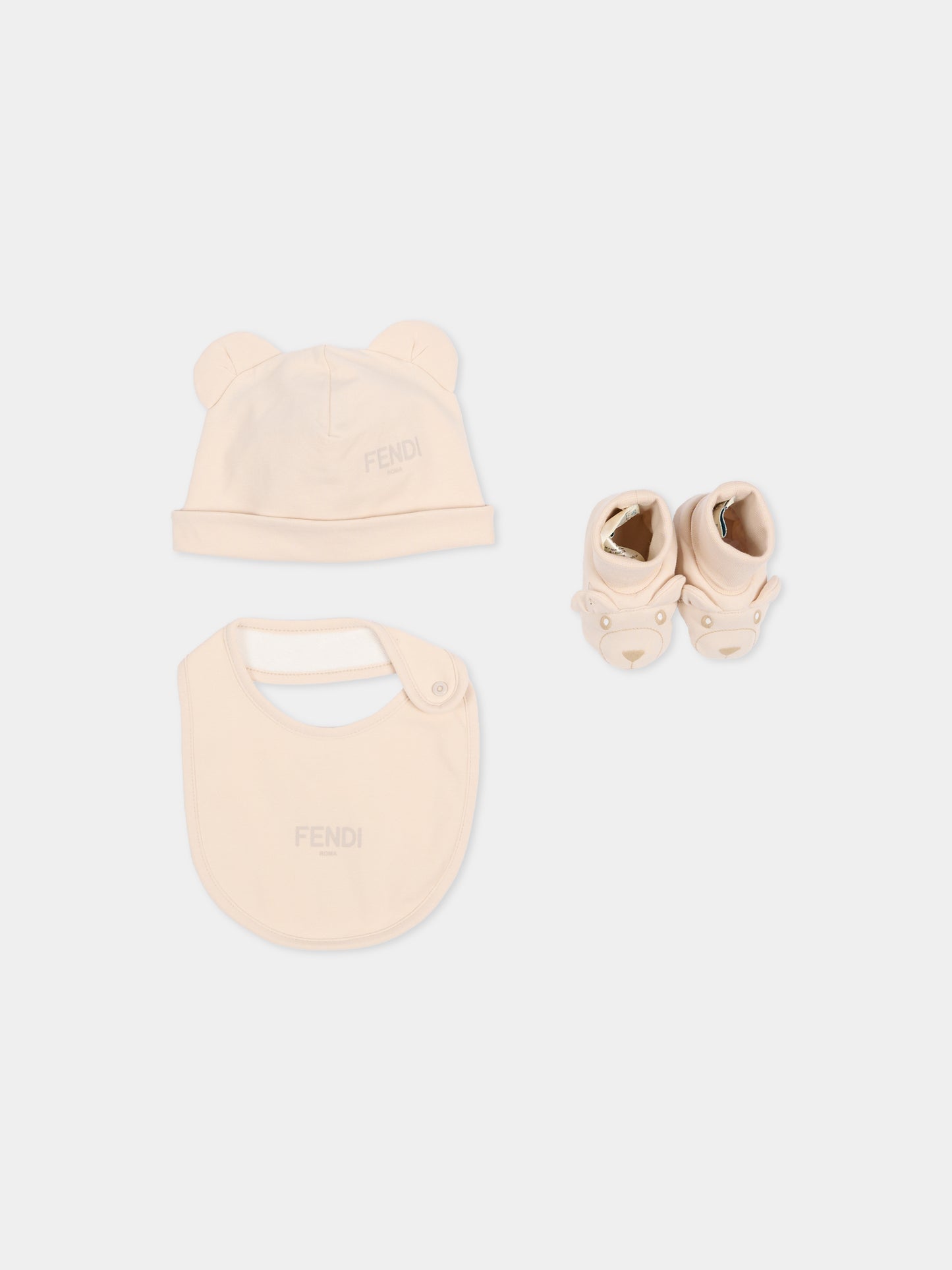 Set accessori beige per neonati con orsetto,Fendi Kids,BUJ337 ST8 F19J5