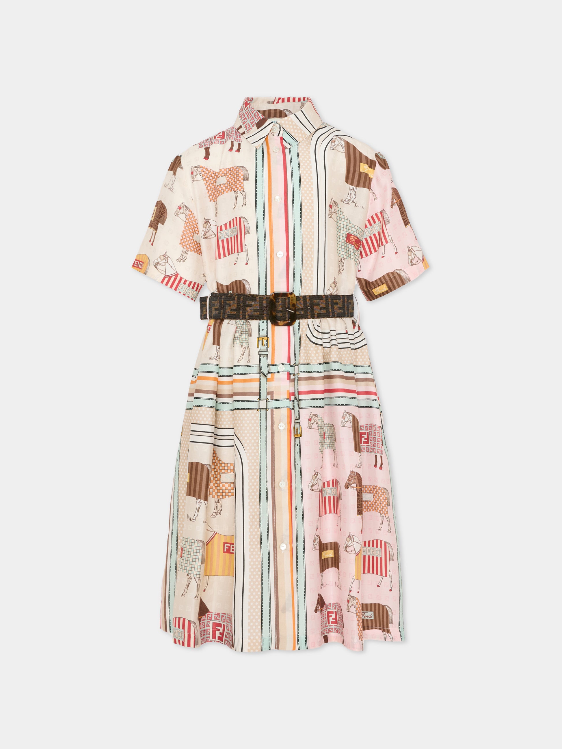 Vestito multicolor per bambina con stampa equestre,Fendi Kids,JFB837 AVVY F0B8F