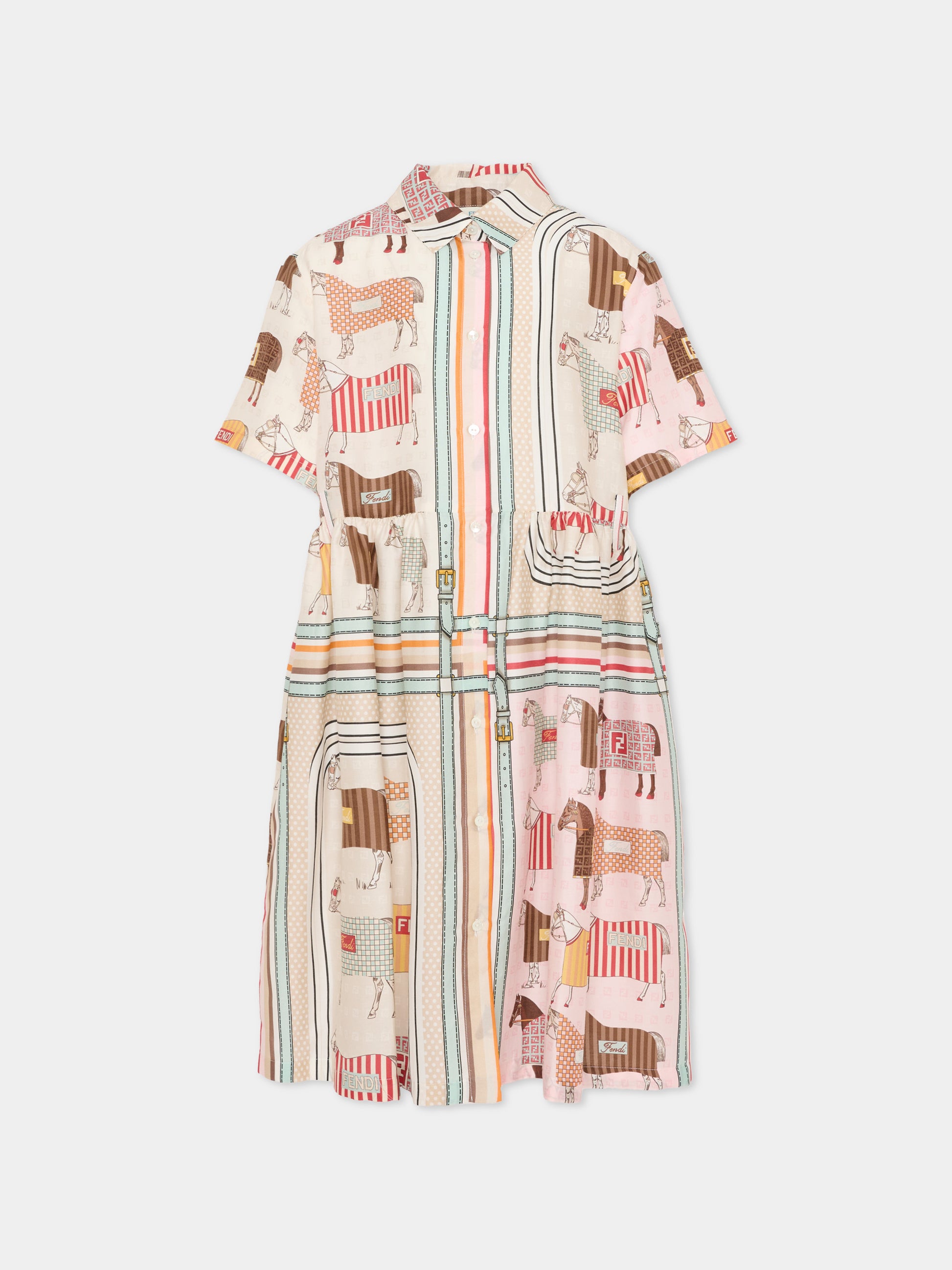 Vestito multicolor per bambina con stampa equestre,Fendi Kids,JFB837 AVVY F0B8F