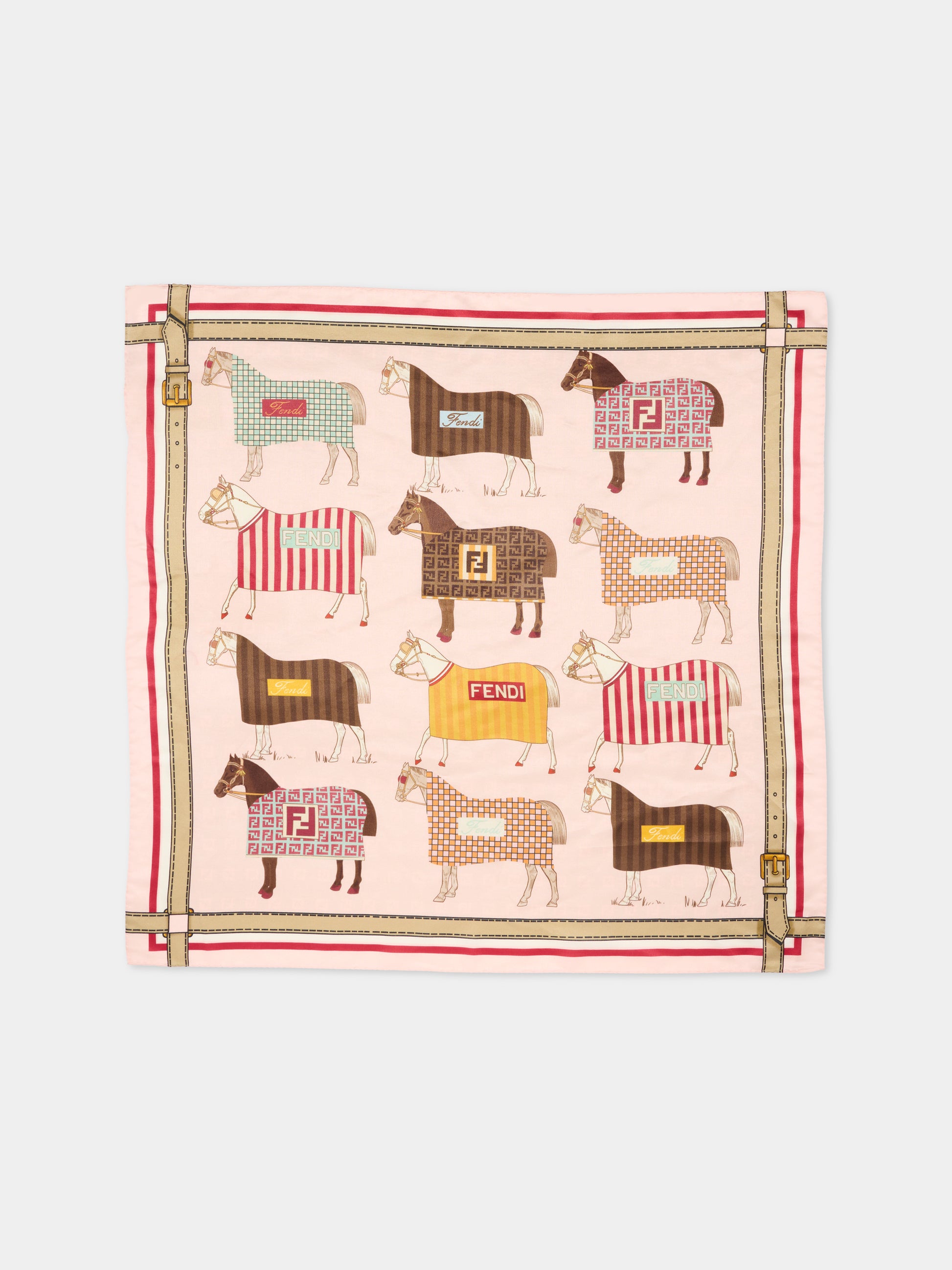 Foulard multicolor per bambina con stampa equestre,Fendi Kids,JFQ044 AWF8 F1VHK