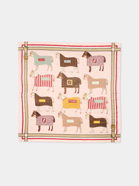 Foulard multicolor per bambina con stampa equestre,Fendi Kids,JFQ044 AWF8 F1VHK