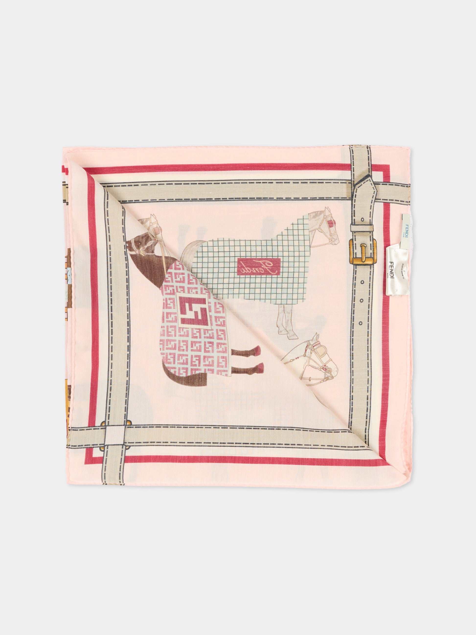 Foulard multicolor per bambina con stampa equestre,Fendi Kids,JFQ044 AWF8 F1VHK