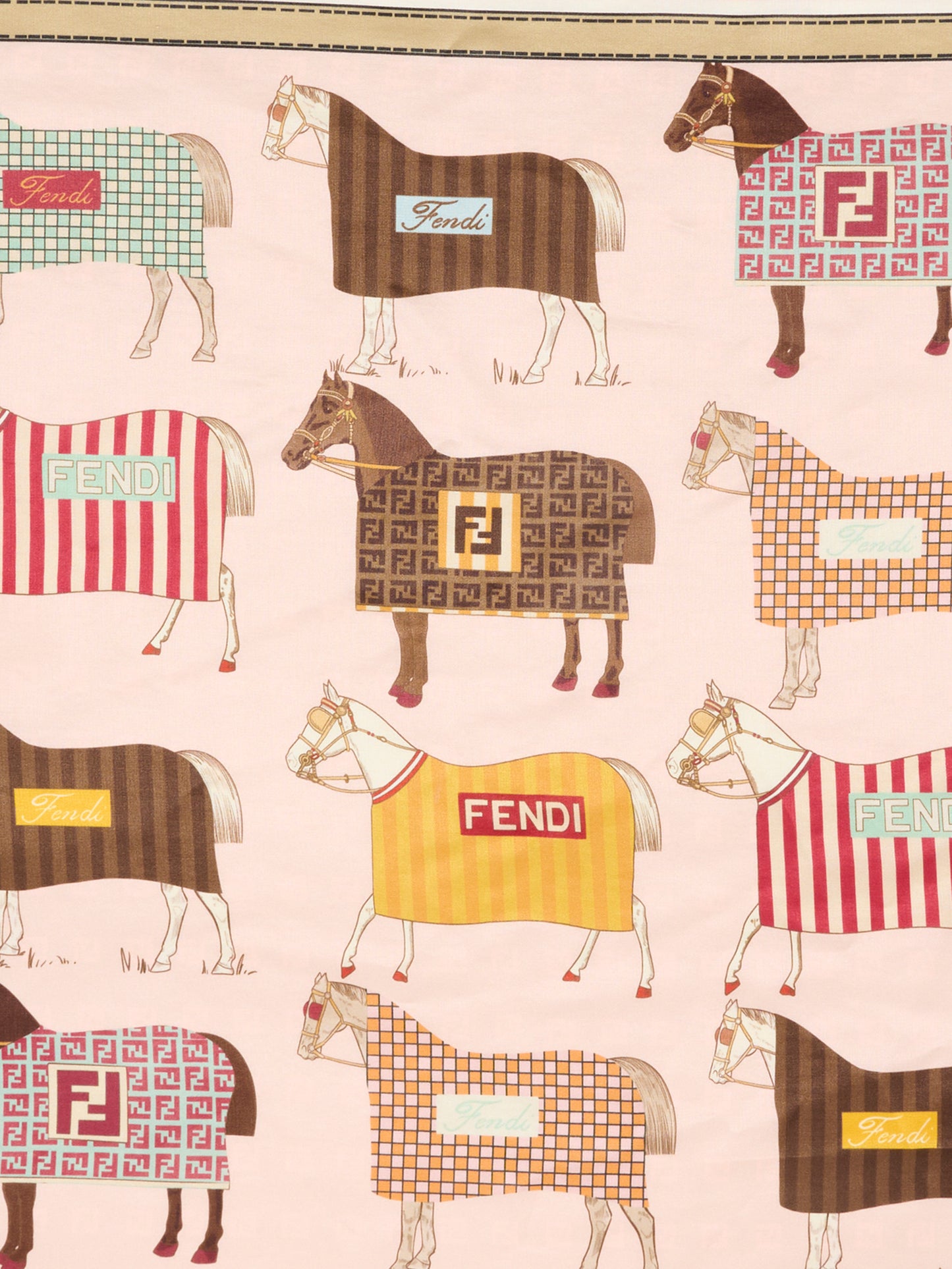Foulard multicolor per bambina con stampa equestre,Fendi Kids,JFQ044 AWF8 F1VHK