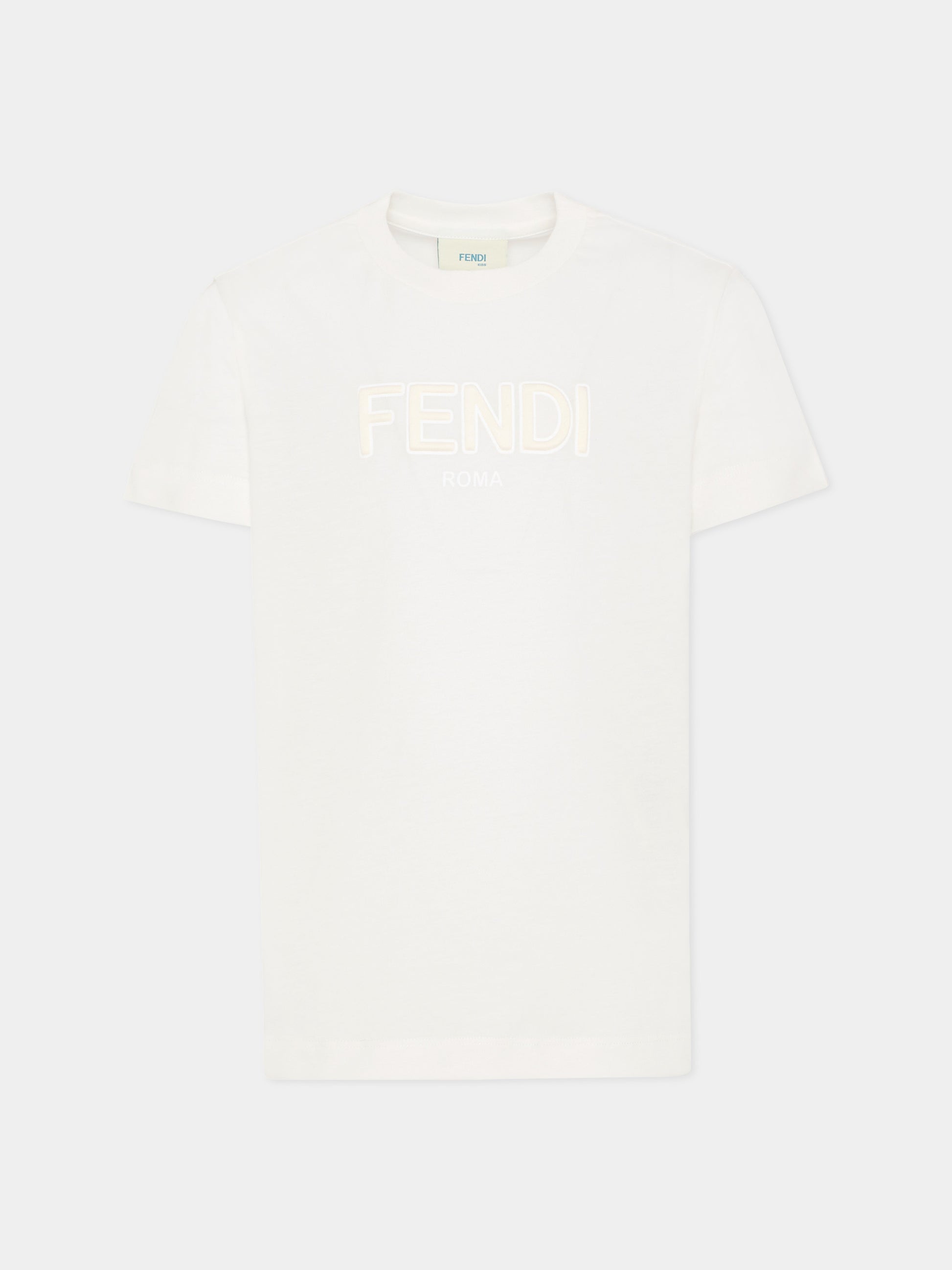 T-shirt avorio per bambini con logo,Fendi Kids,JUI202 7AJ F0TU9