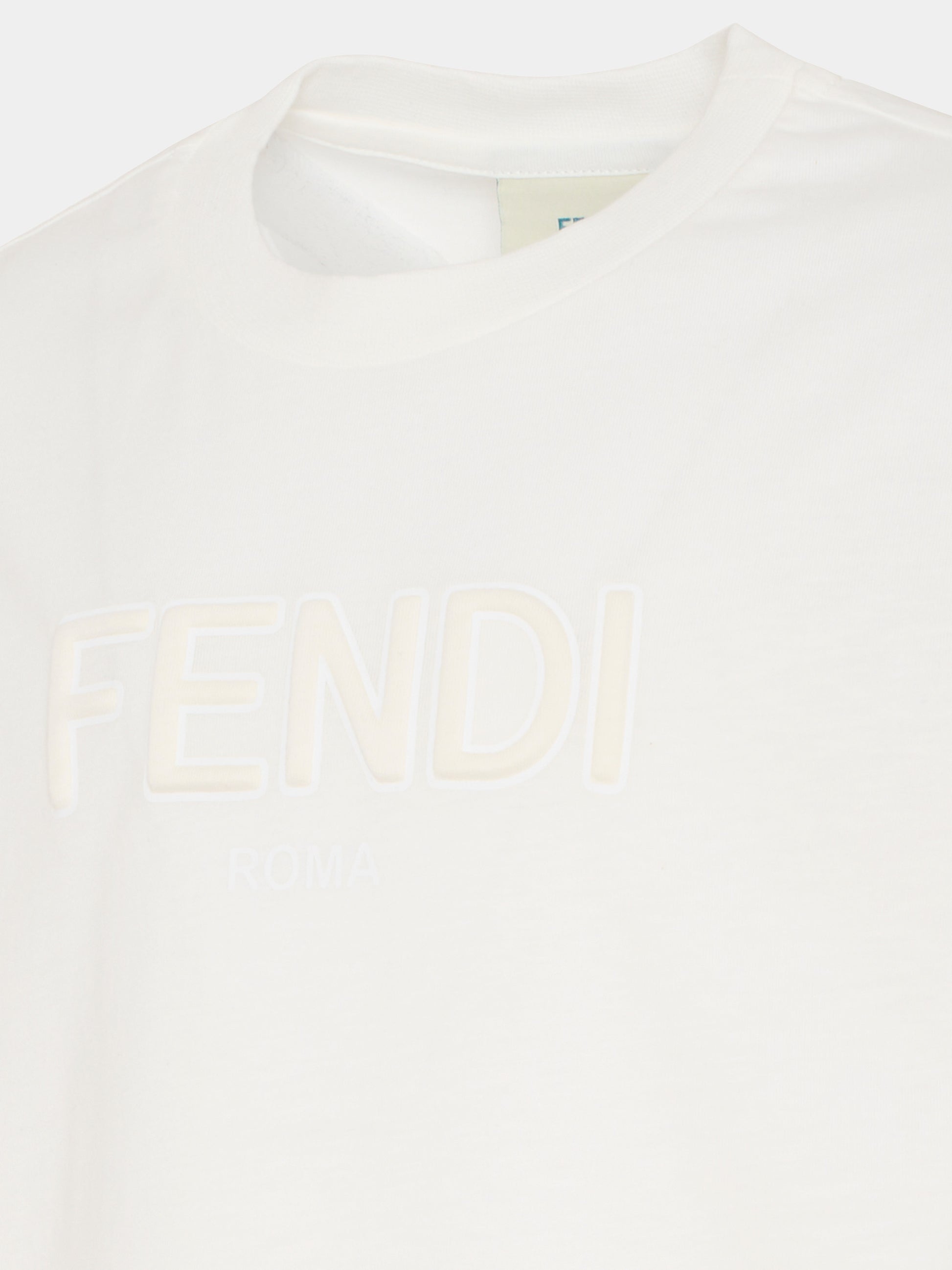 T-shirt avorio per bambini con logo,Fendi Kids,JUI202 7AJ F0TU9