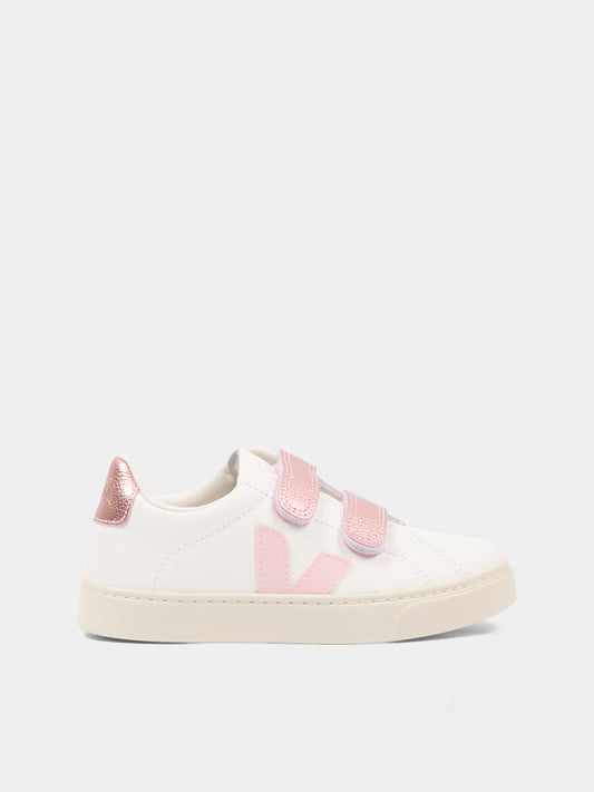 Sneakers basse bianche per bambina con logo,Veja,SV0520604C