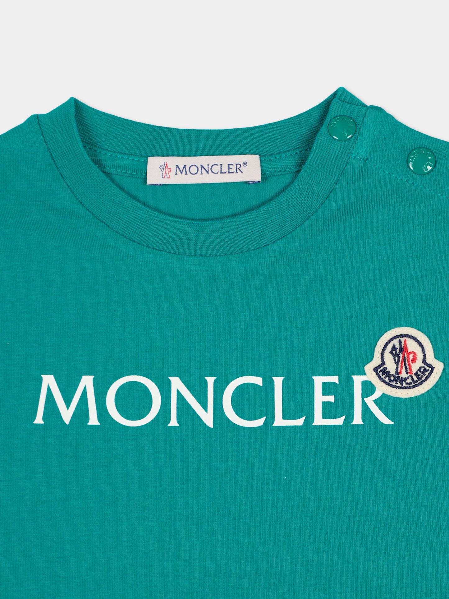 T-shirt verde per neonato con logo,Moncler Kids,L1951 8C00004 89AUM 853
