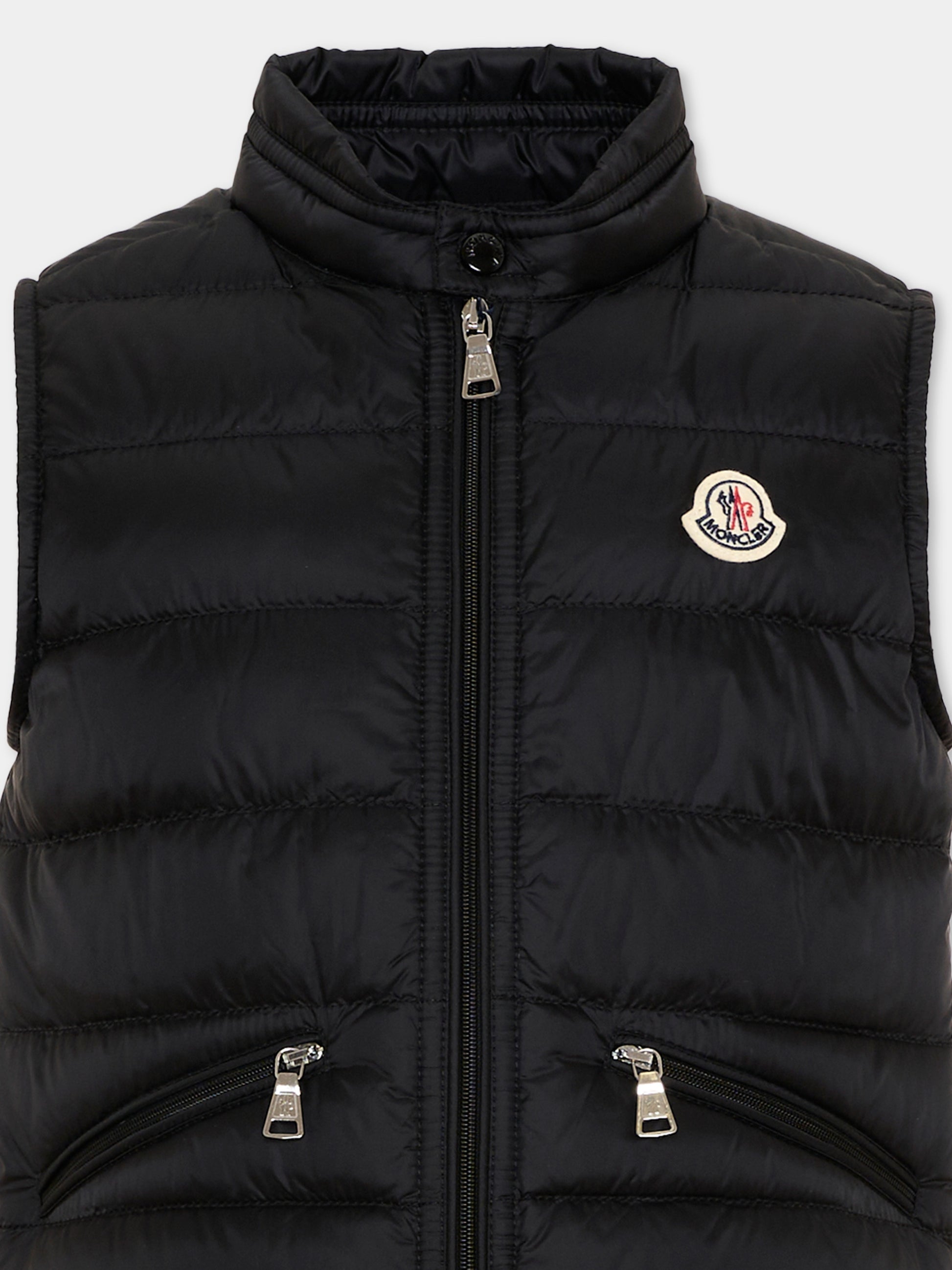 Gilet noir Gui pour garçon avec logo,Moncler Kids,L1954 1A00034 597YF 999