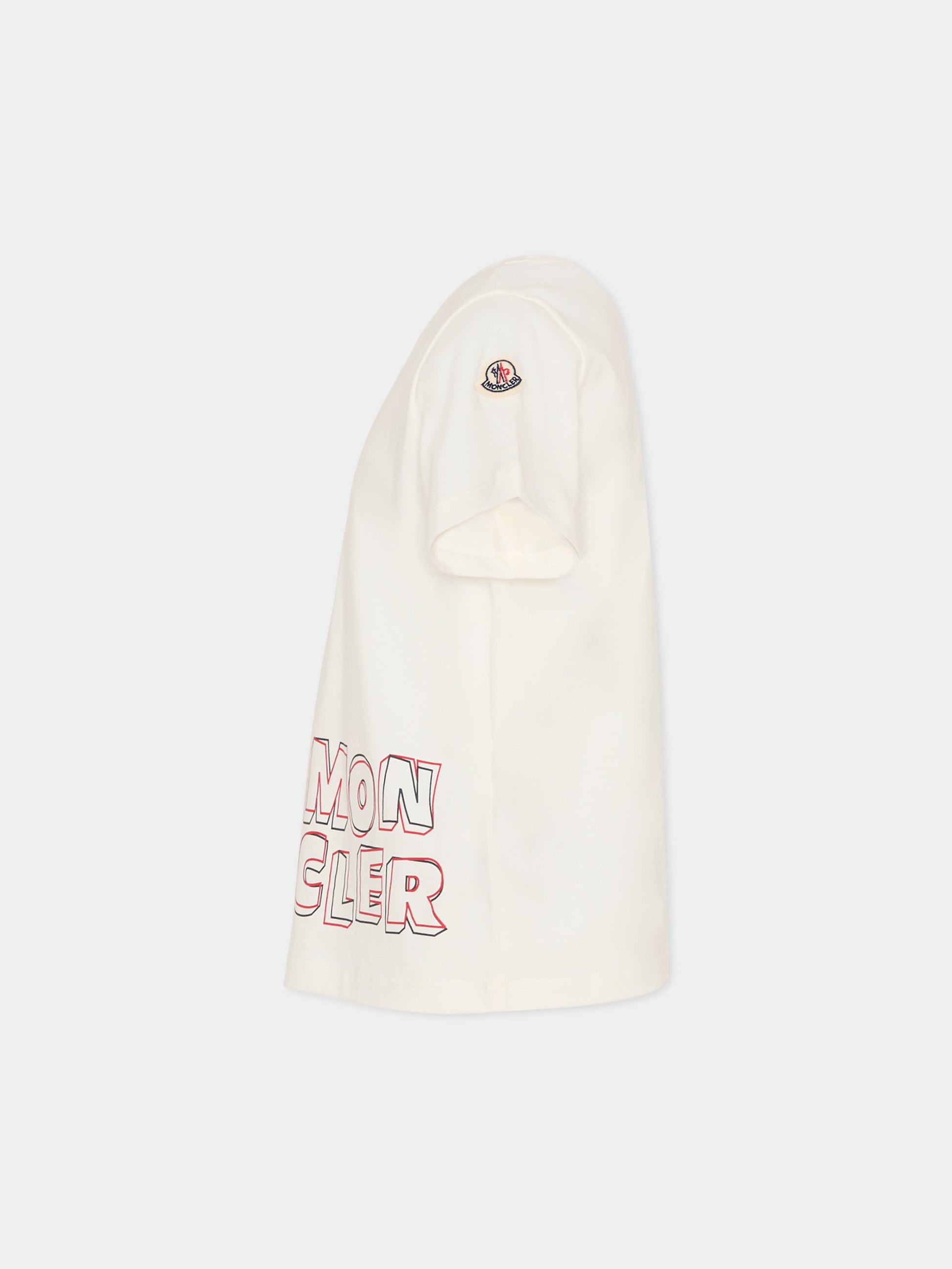 T-shirt avorio per bambino con logo,Moncler Kids,L1954 8C00006 89AFV 034