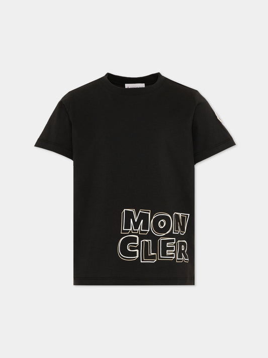T-Shirt nera per bambini con stampa logo,Moncler Kids,L1954 8C00006 89AFV 999