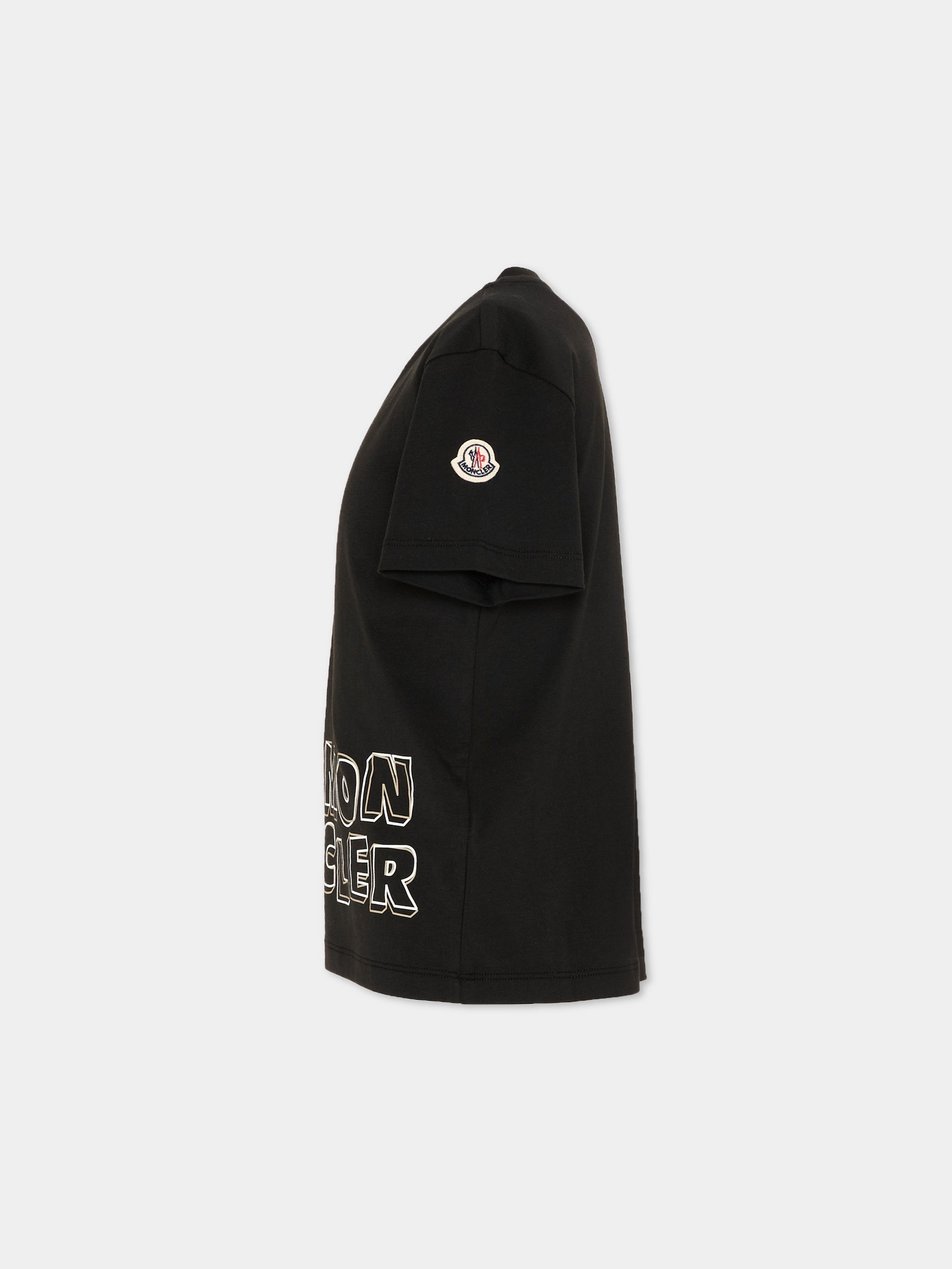 T-Shirt nera per bambini con stampa logo,Moncler Kids,L1954 8C00006 89AFV 999