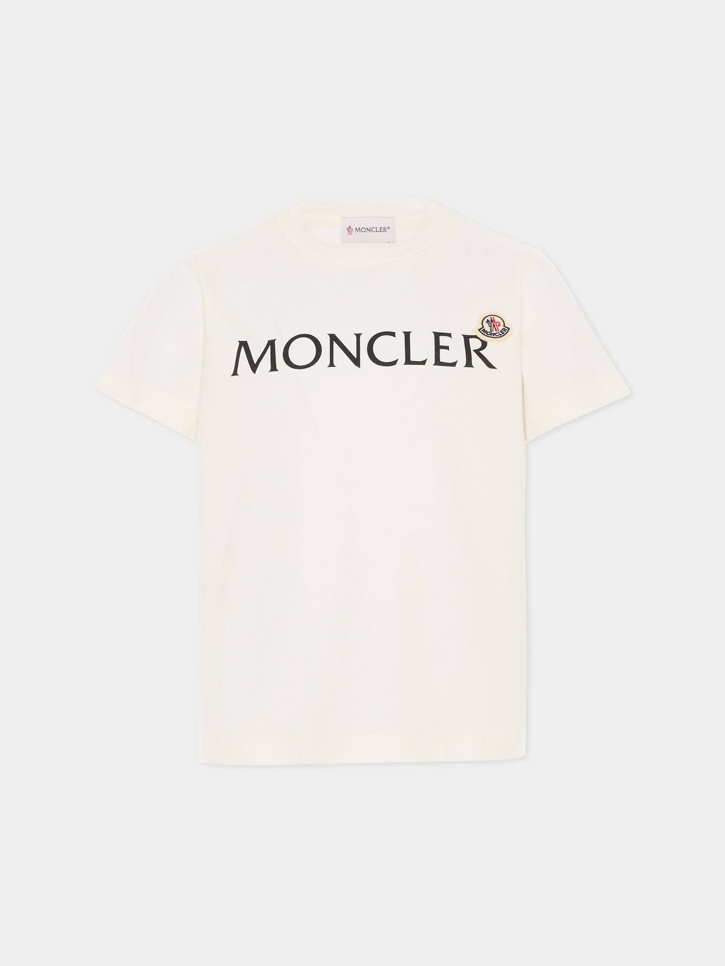 T-shirt avorio per bambini con logo,Moncler Kids,L1954 8C00010 89AFV 034