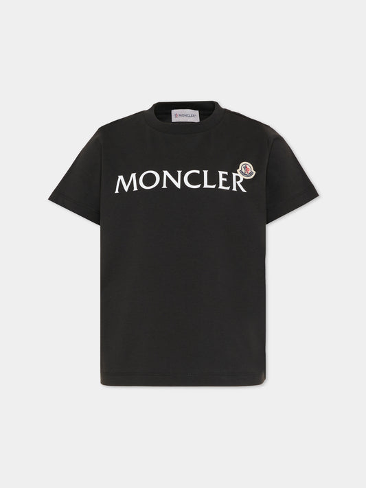 T-shirt nera per bambini con logo,Moncler Kids,L1954 8C00010 89AFV 999