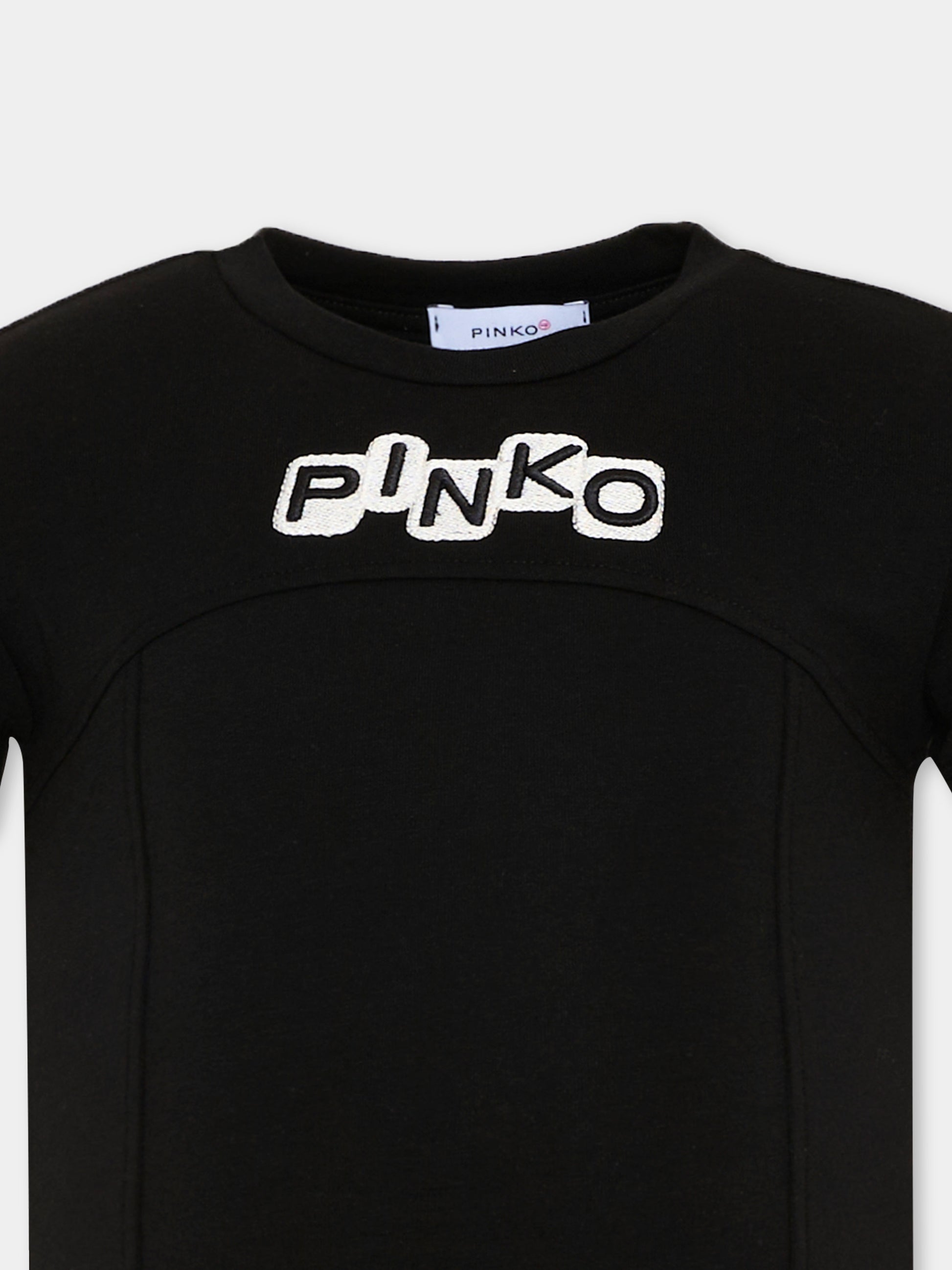 T-shirt nera per bambina con logo,Pinko,KFTS038.C.JEO17.0989