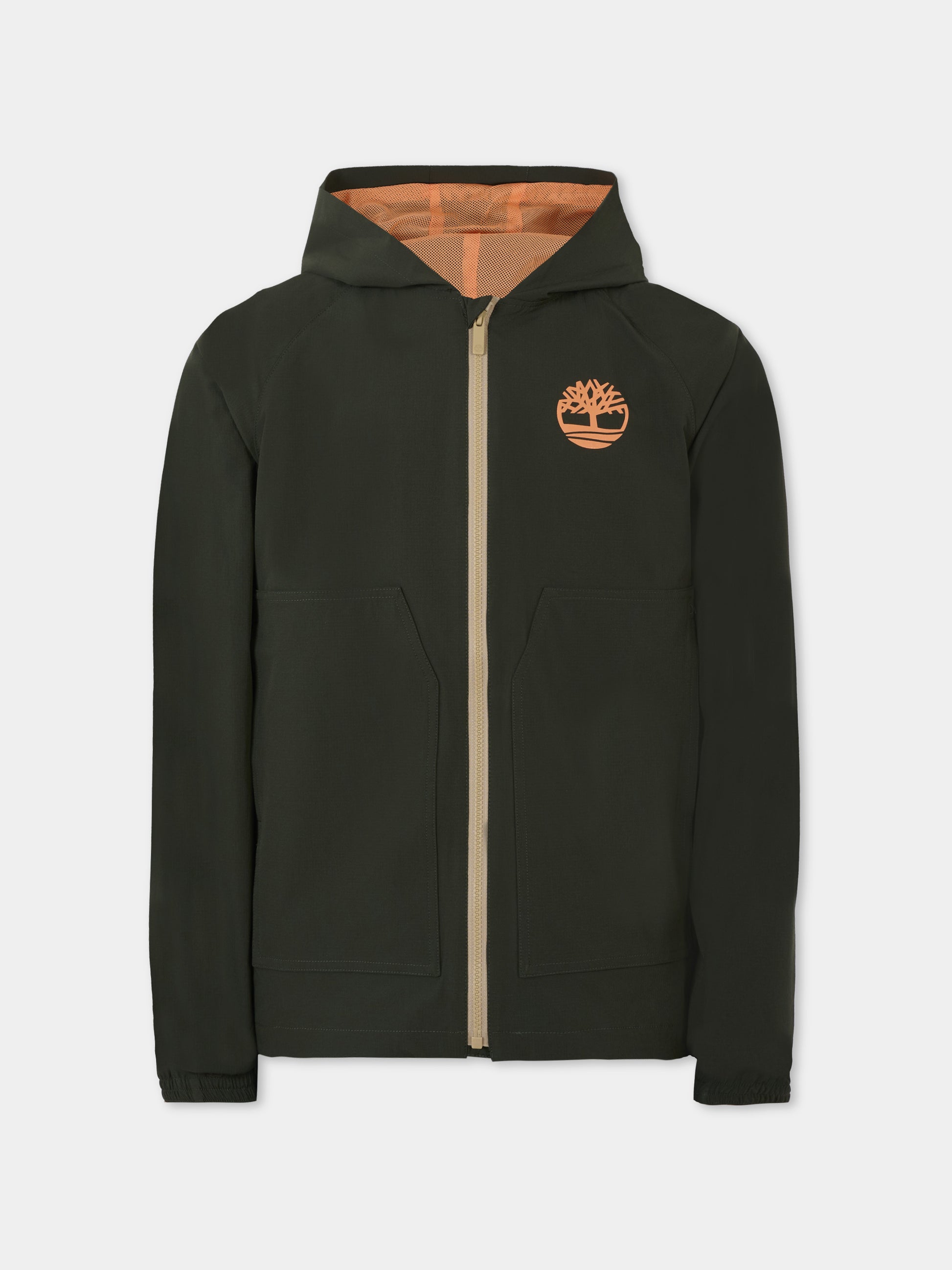 Giacca a vento verde per bambino con logo,Timberland,T60475 72A