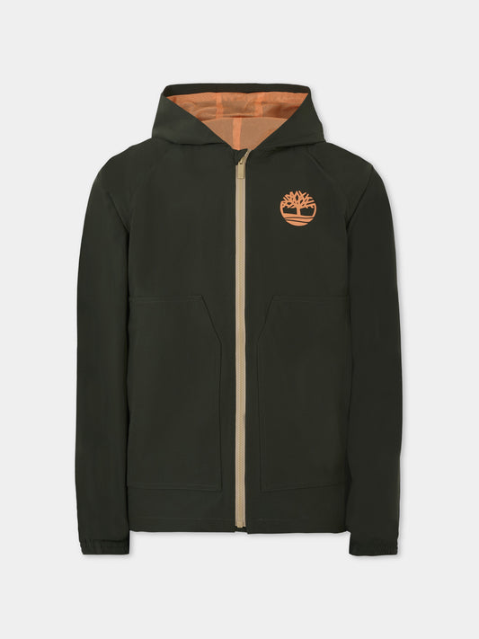 Giacca a vento verde per bambino con logo,Timberland,T60475 72A