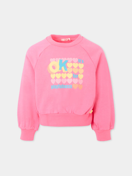 Felpa rosa per bambina con cuori,Billieblush,U21035 47A