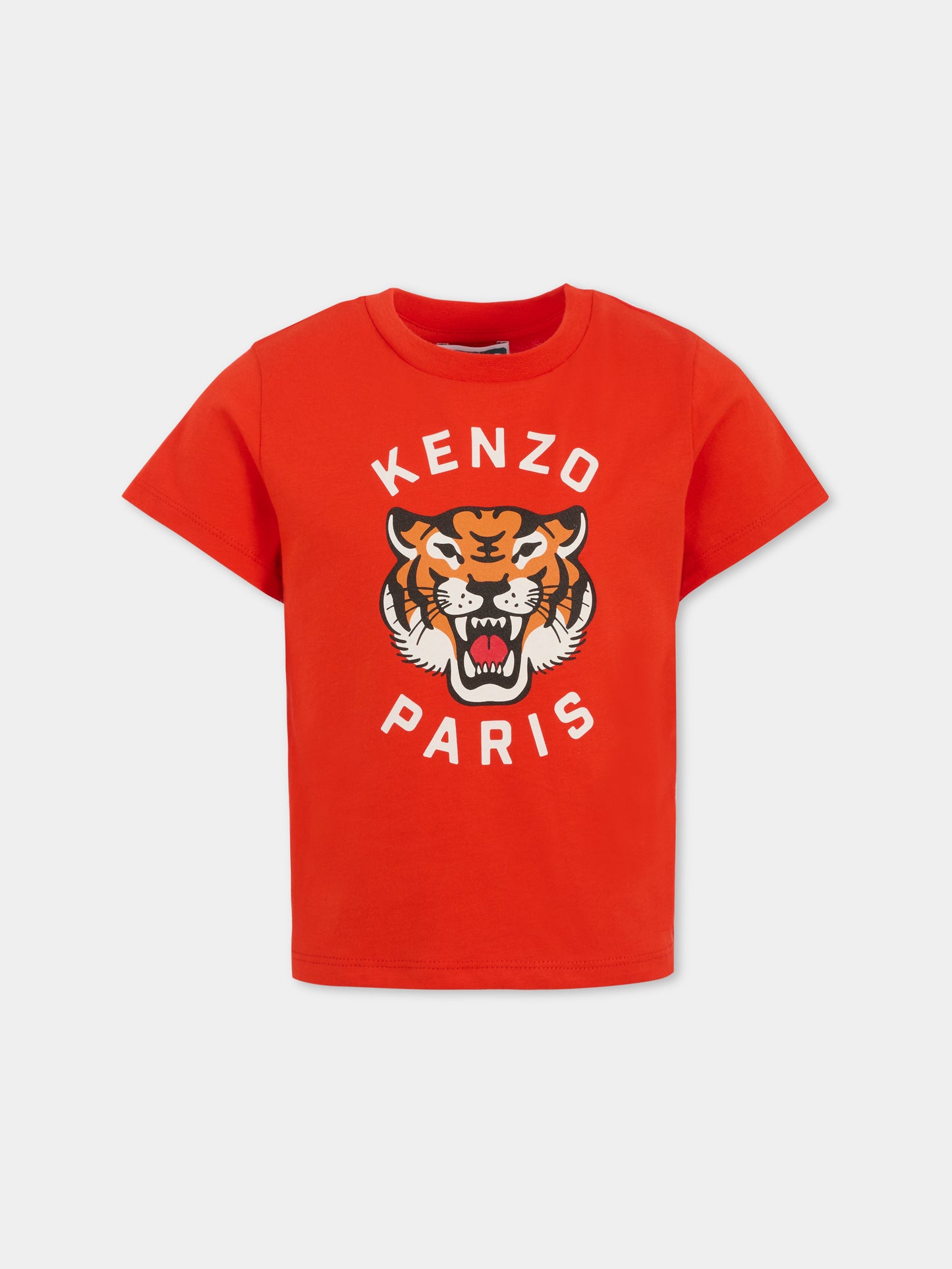 T-shirt rossa per bambino con Lucky Tiger,Kenzo Kids,K61054 997