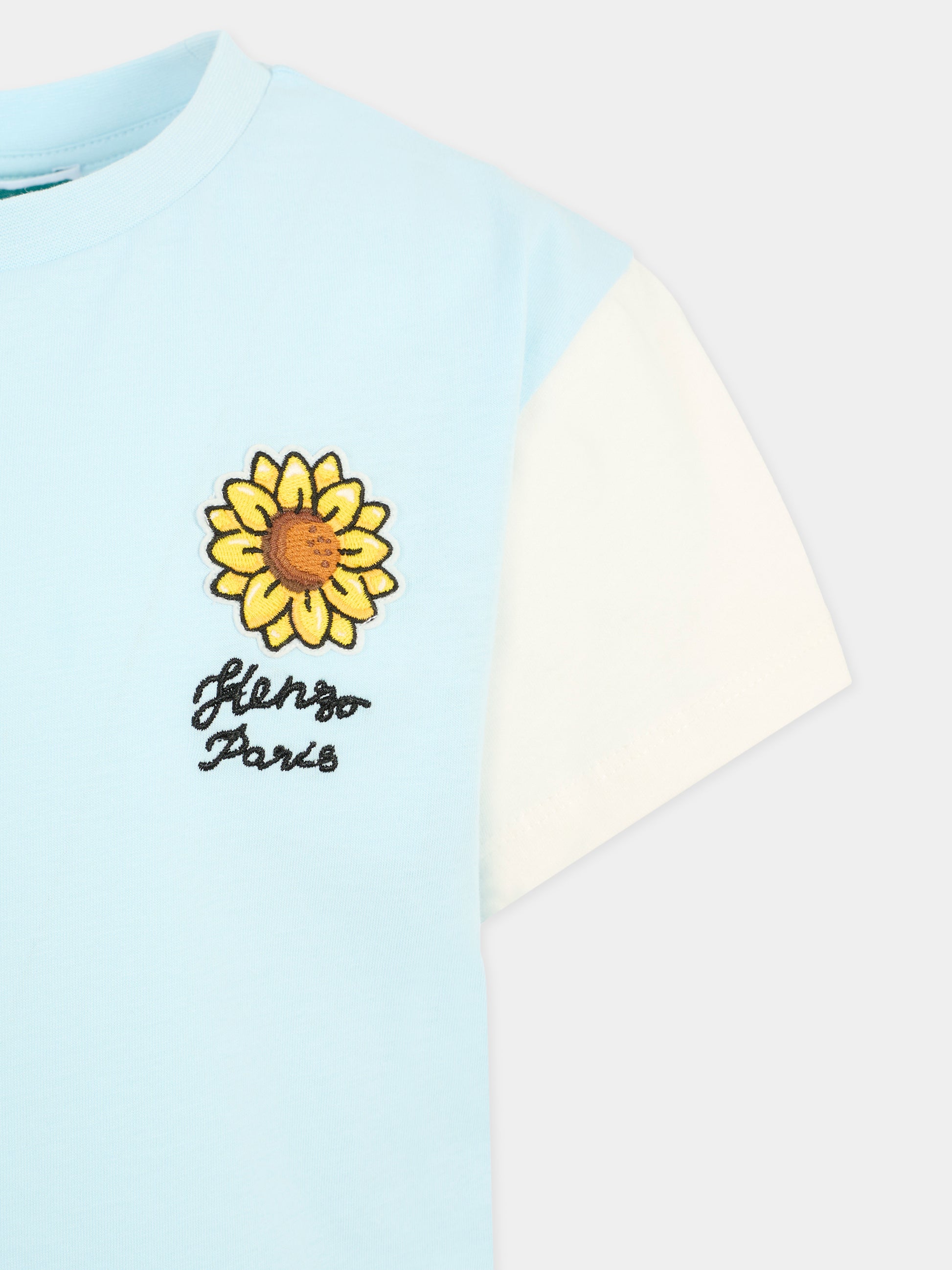 T-shirt celeste per bambino con girasole,Kenzo Kids,K61088 77L