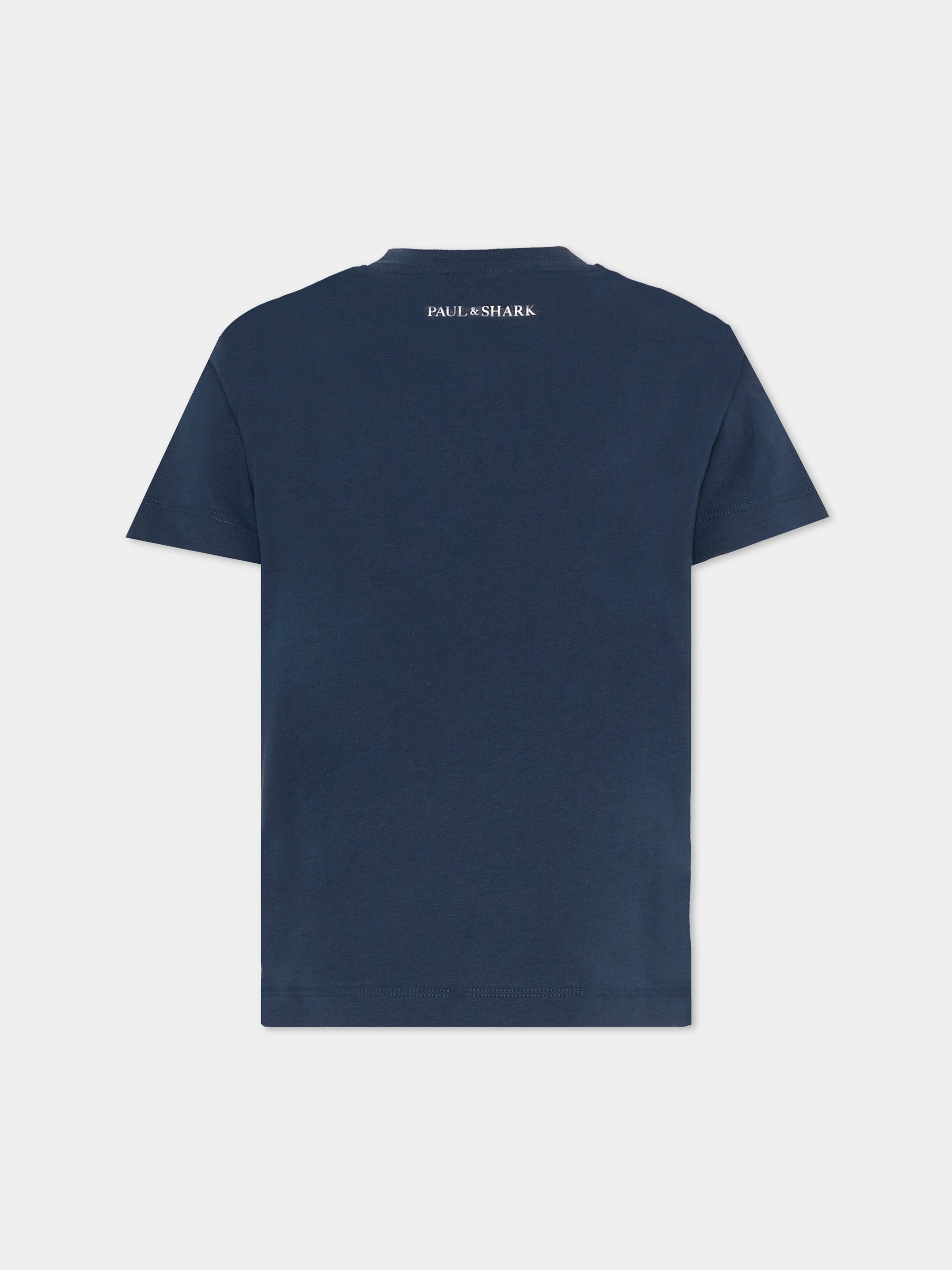 T-Shirt blu per bambino con ricamo,Paul & Shark Junior,WUM004 LAA54 42370