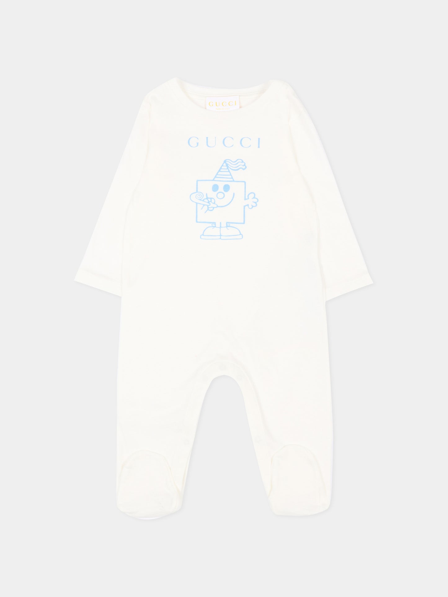 Tutina bianca per neonato con stampa party,Gucci Kids,855550 XJHPI 9214