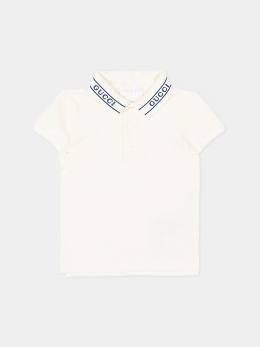 Polo bianca per neonato con logo,Gucci Kids,805415 XJHNL 9024