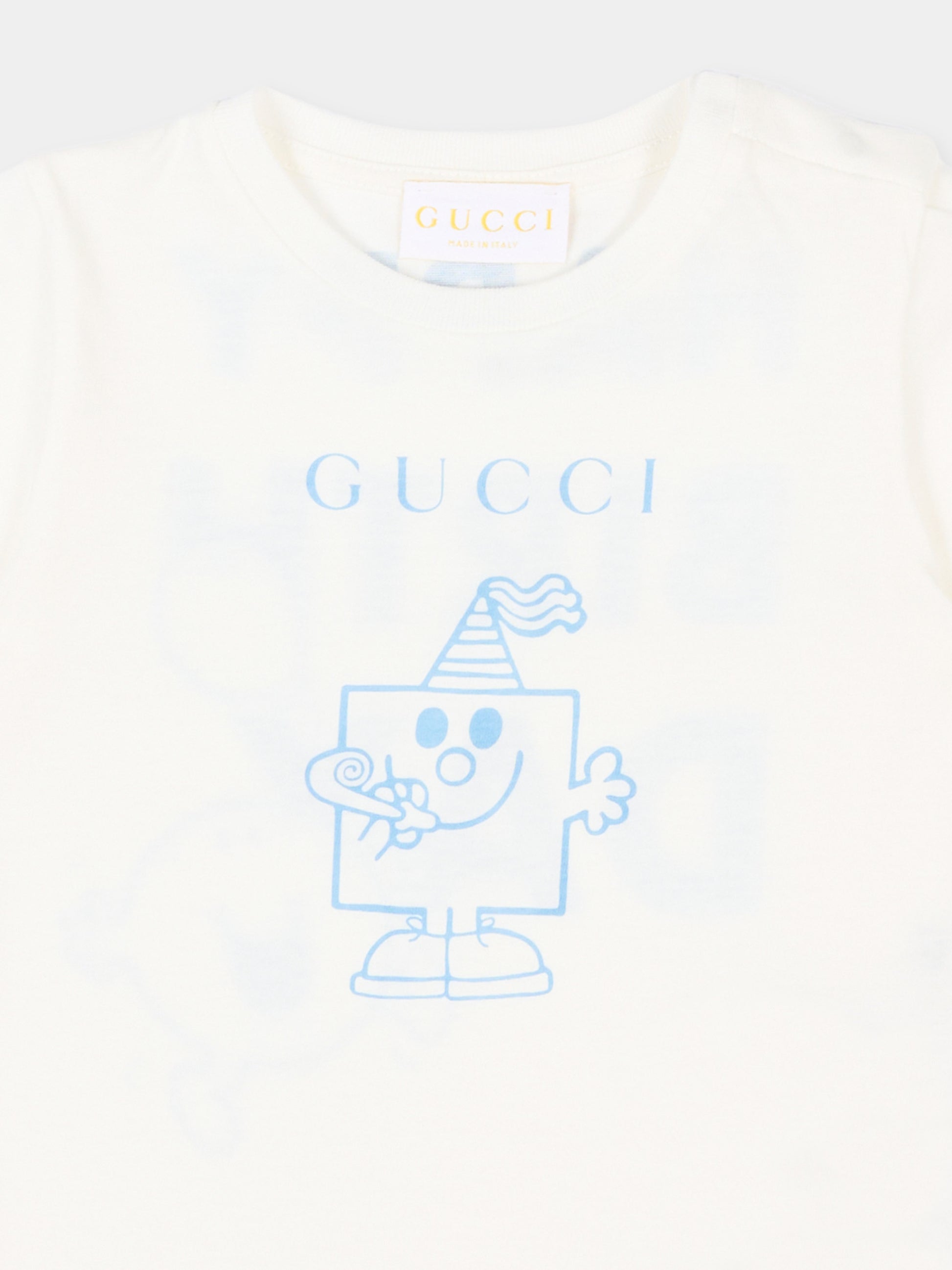 T-shirt bianca per neonati con stampa party,Gucci Kids,834576 XJHPI 9214