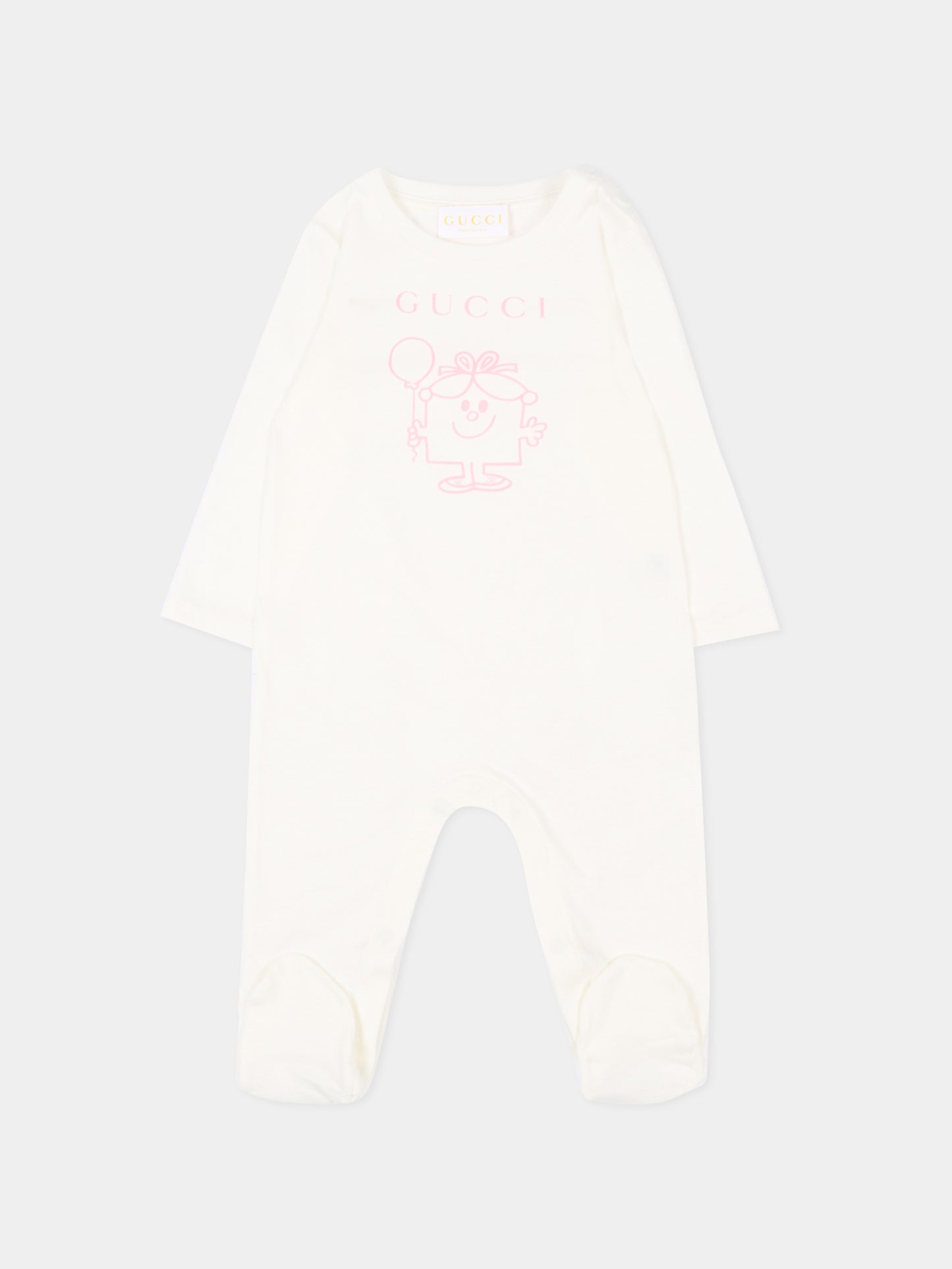 Tutina bianca per neonata con stampa party,Gucci Kids,855549 XJHPJ 9214