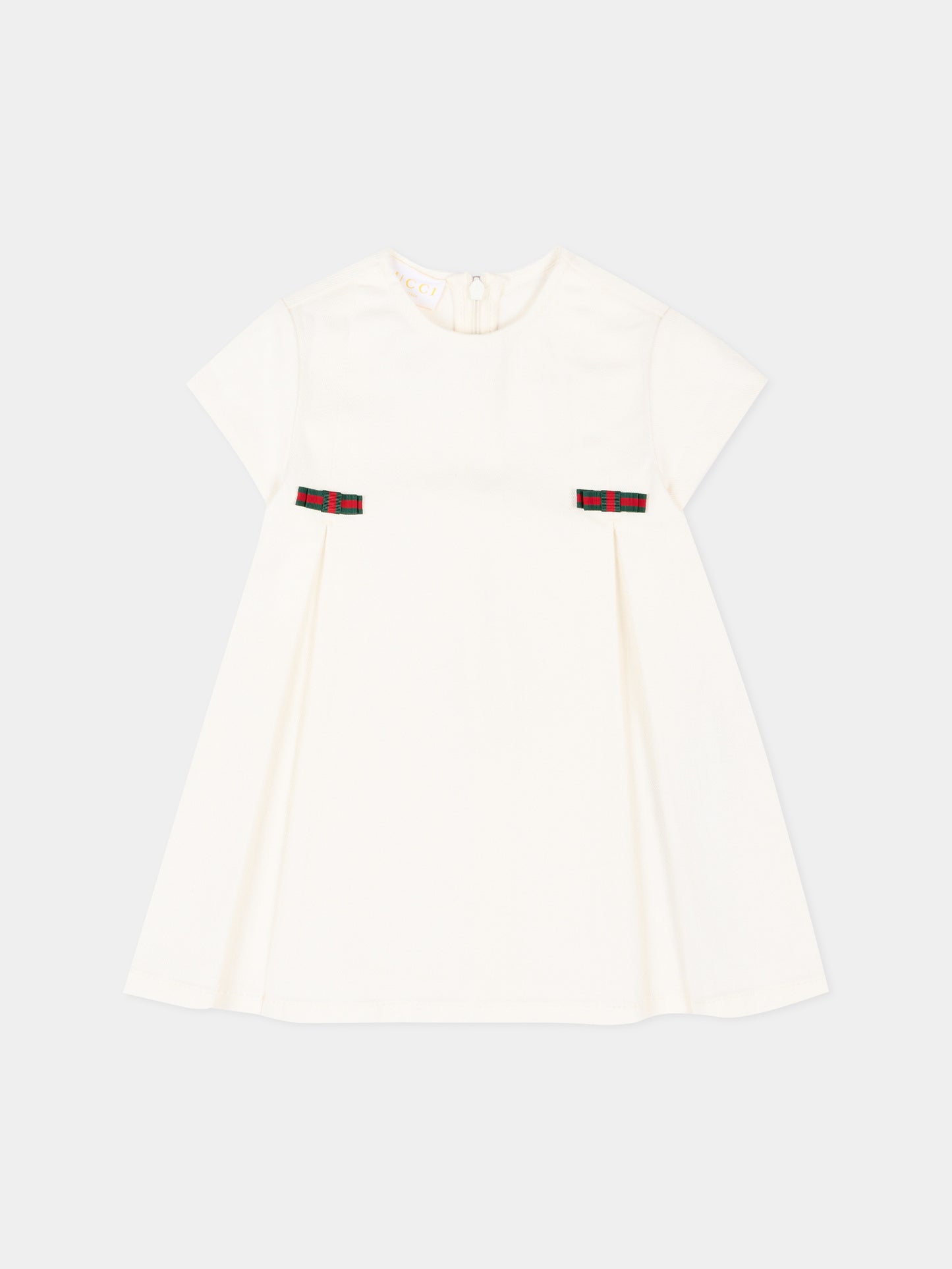 Abito bianco per neonata con nastro Web,Gucci Kids,840353 XDDFB 9692